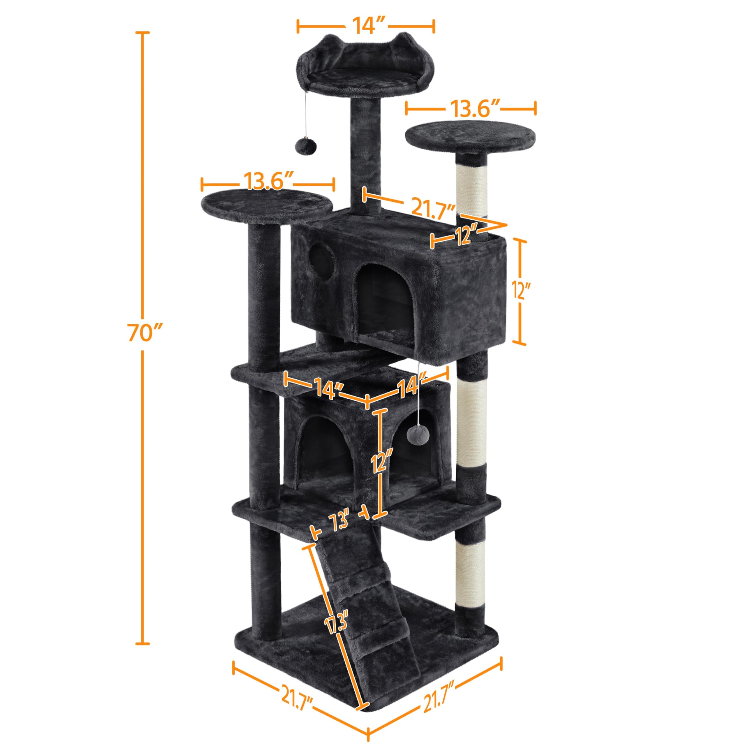 Yaheetech Multi-Level Cat Tree for Large Cats, with Cozy Condos for Indoor Cats