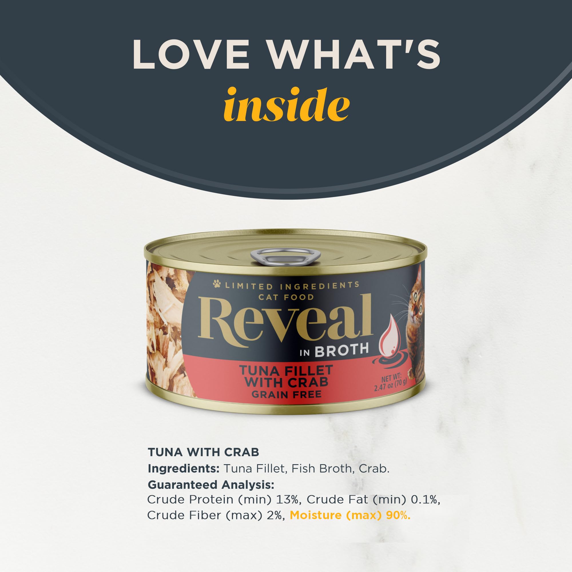 Reveal Natural Wet Cat Food, 24 Count, Grain Free, Limited Ingredient Canned Food for Cats, Tuna with Crab in Broth, 2.47 oz Can