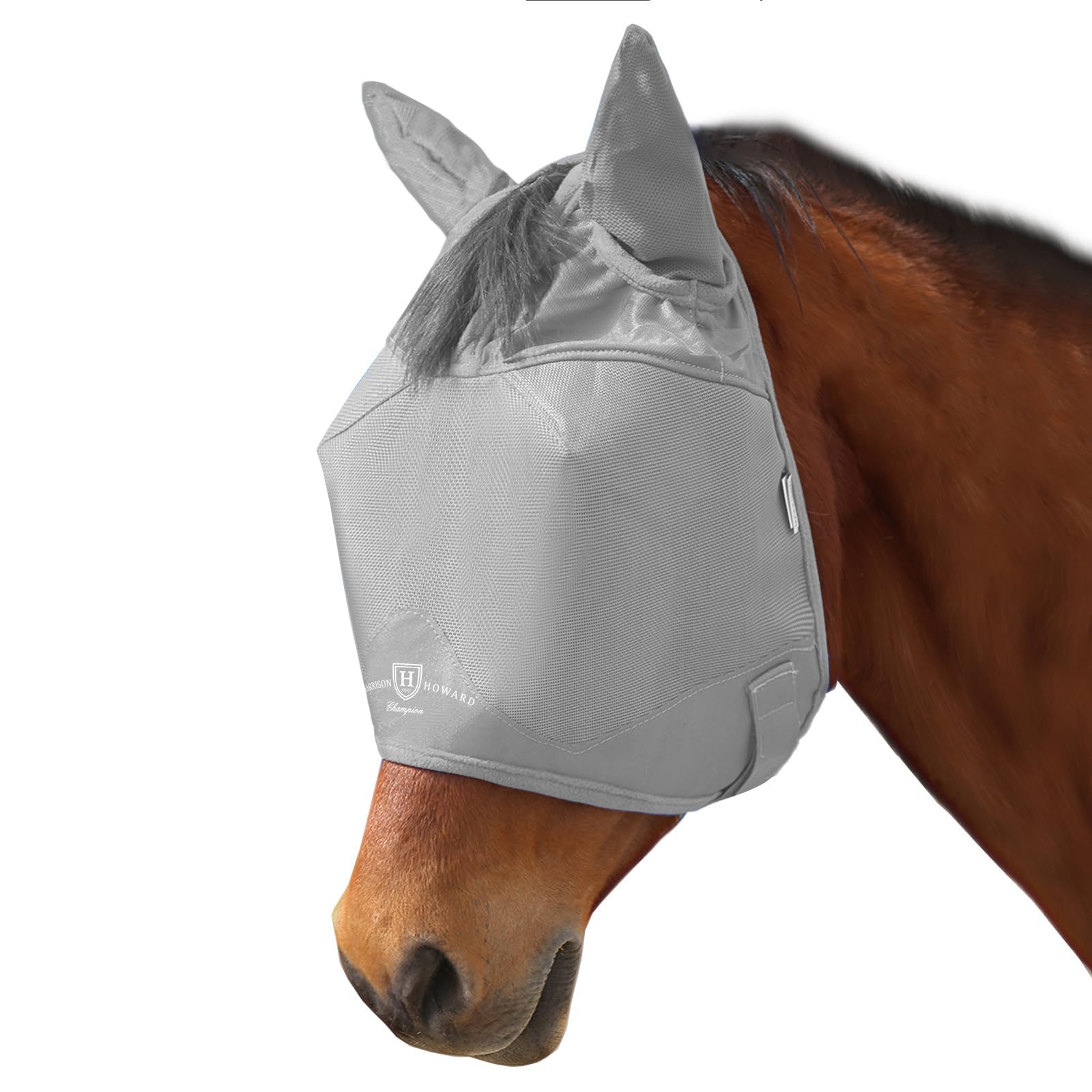 Harrison Howard UV-proof Multi-Function Fabrics Thick Fleece Padding Horse Fly Mask Half Face with Ears Original Grey Arabian Me