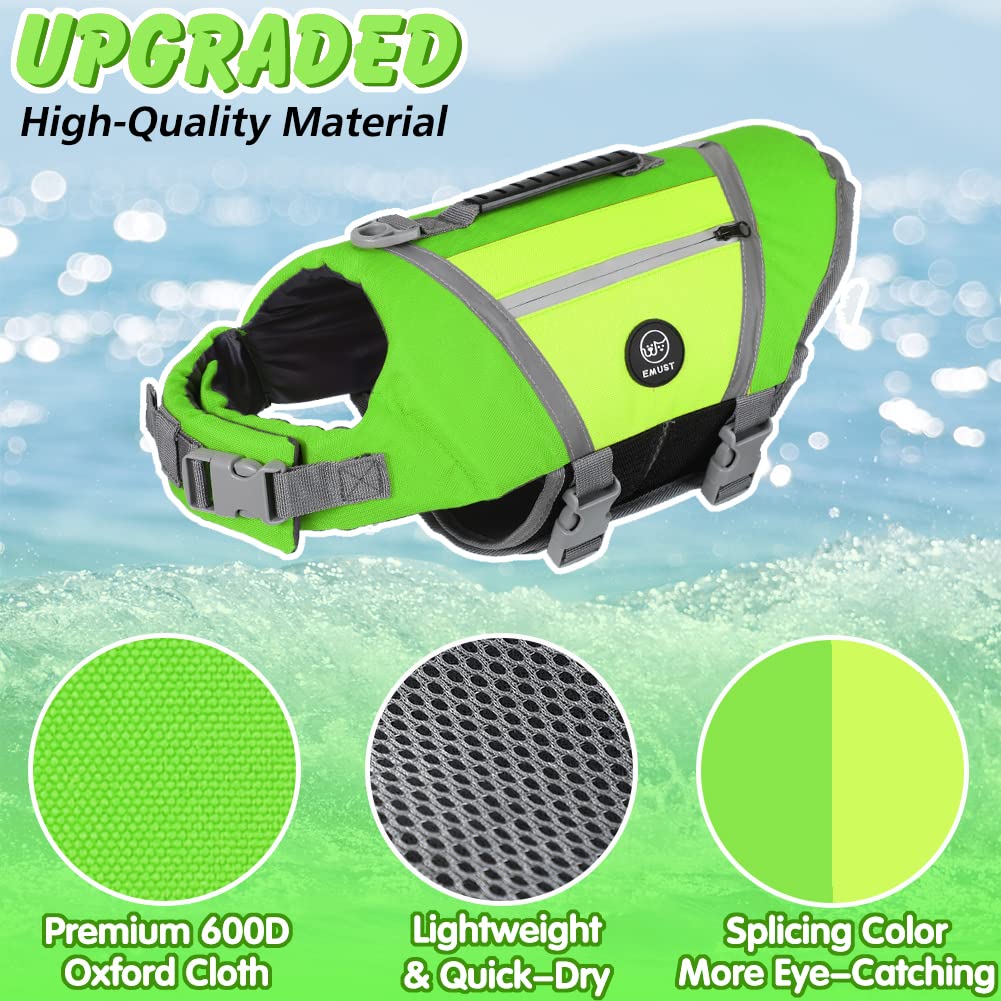 Emust Dog Life Vest, Lightweight Jacket With Pockets, Stylish Preserver With Rescue Handle & Reflective Stripes For Swimming, Bo