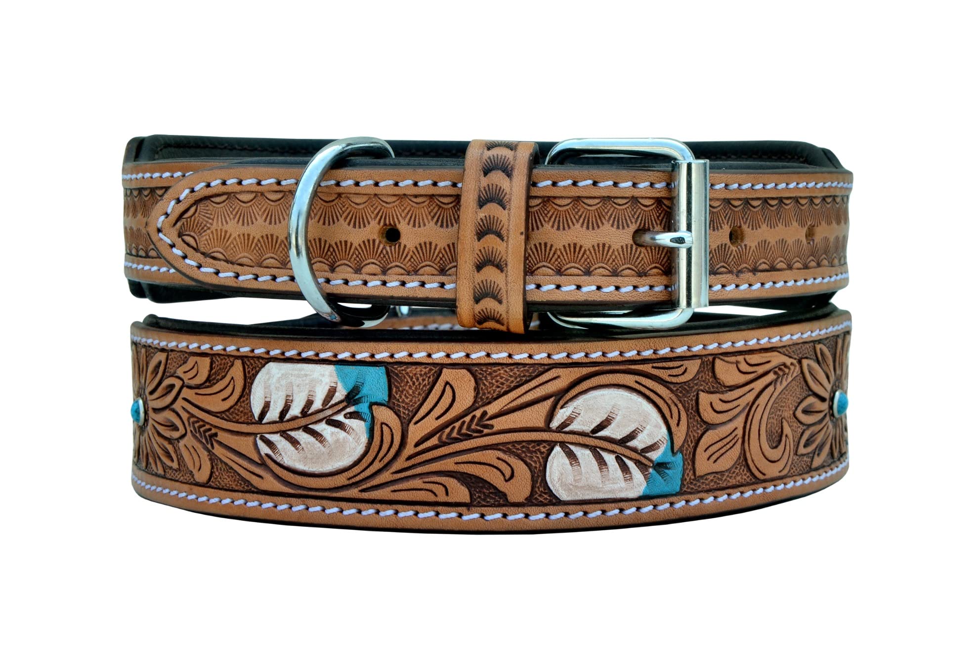 Affilare Leather Dog Collar Western Style Heavy Duty Hand Tooled Adjustable Padded Soft For Puppies And Big Dogs 10Ab117-M