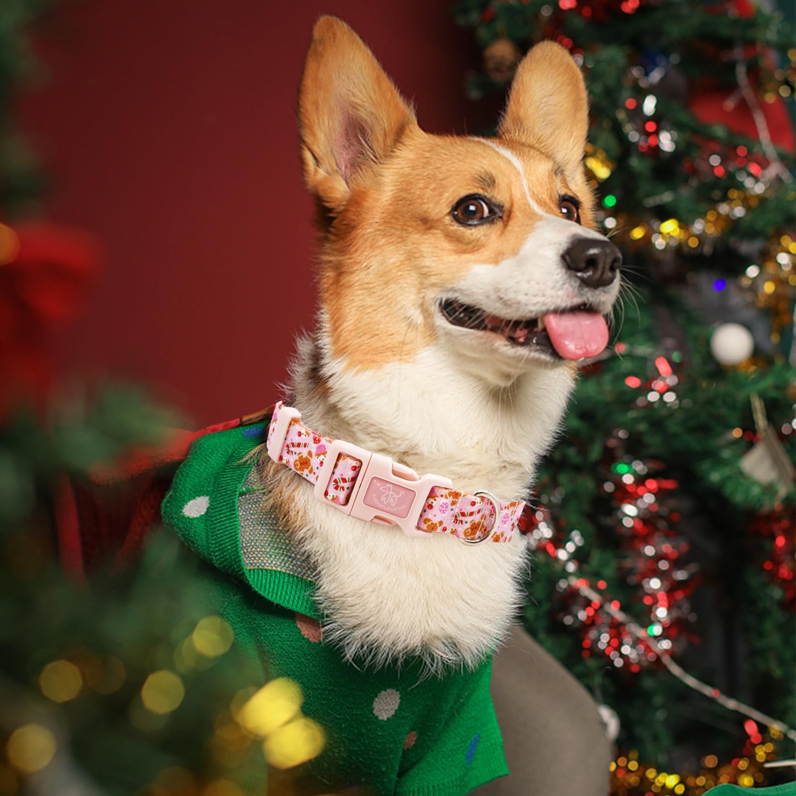 Elegant Little Tail Dog Collar With Leash, Pink Gingerbread Man Pet Collar Leash Adjustable Collar For Small Medium Large Dogs S
