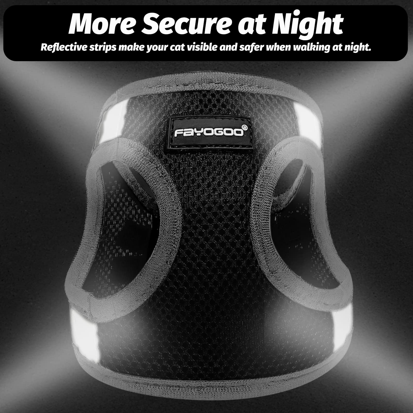 FAYOGOO Cat Harness and Leash Set, Escape Proof, XL, Black, Polyester for Small Cats/Dogs, Adjustable S-XXL