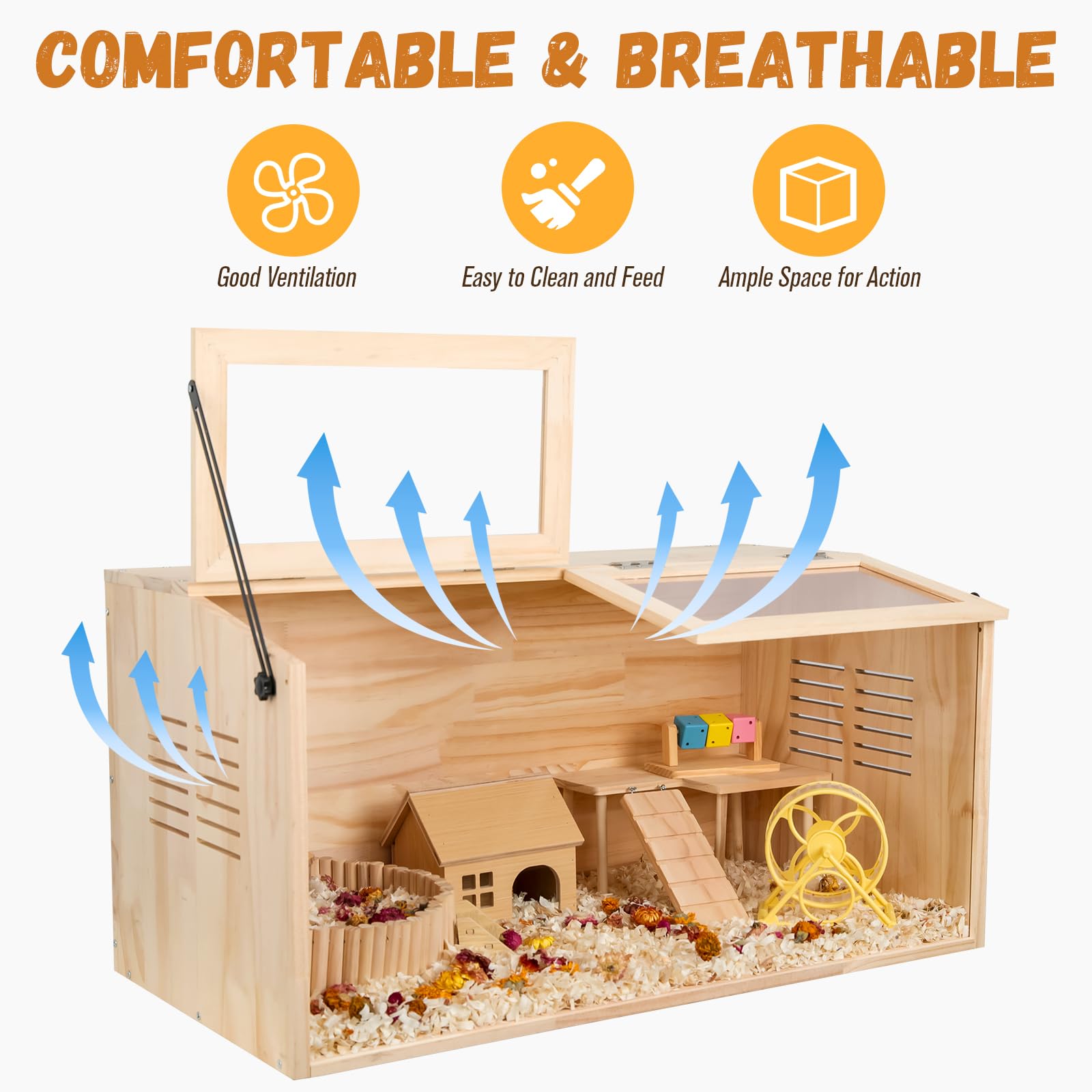 Wooden Hamster Cage,32'' Lx16 Wx16 H,Animal Cabinet For Dwarf Syrian Hamsters Degus, Hamster Habitat With Openable Top And Large