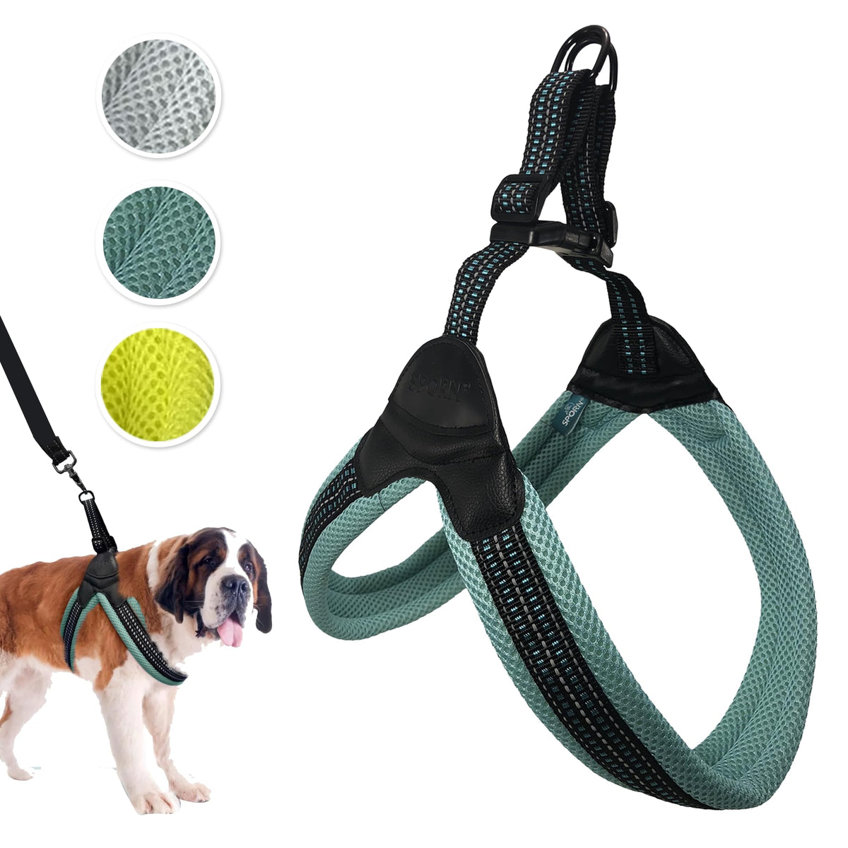Sporn Easy-Fit Mesh Dog Harness Large Sized Dog, Turquoise Soft Fabric Nylon No Choke Dog Harness Large Size Dog, Breathable & Easy Dog Walking Harness, Provides To X-Large Breeds