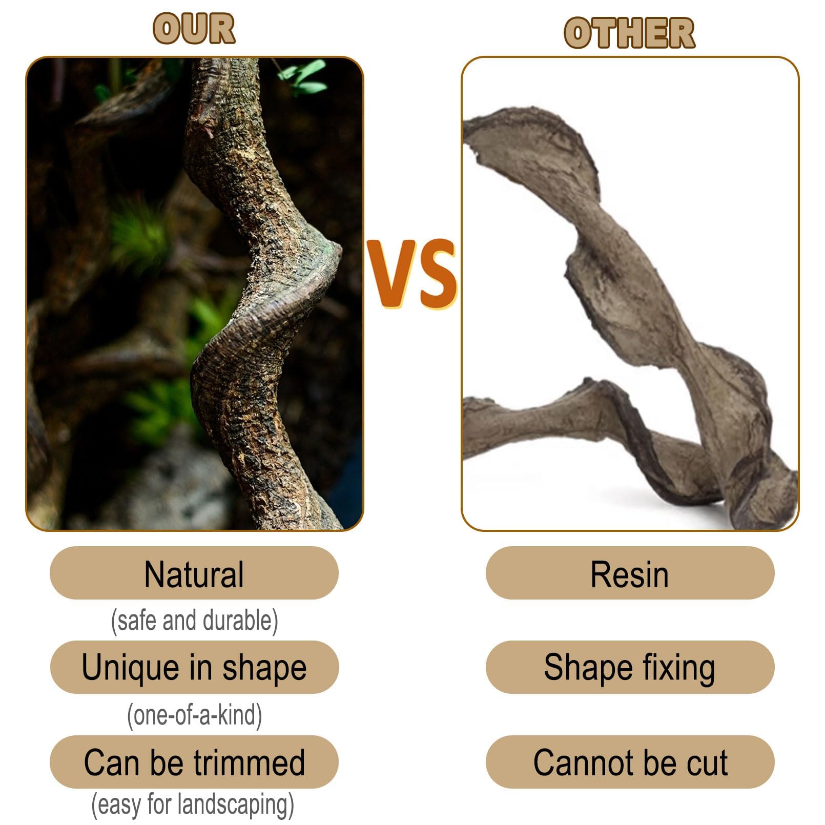 Reptile Decor Natural Forest Branch Terrarium Habitat Decoration Lizard Climbing Tree Branch for Bearded Dragon Gecko Snake Frog