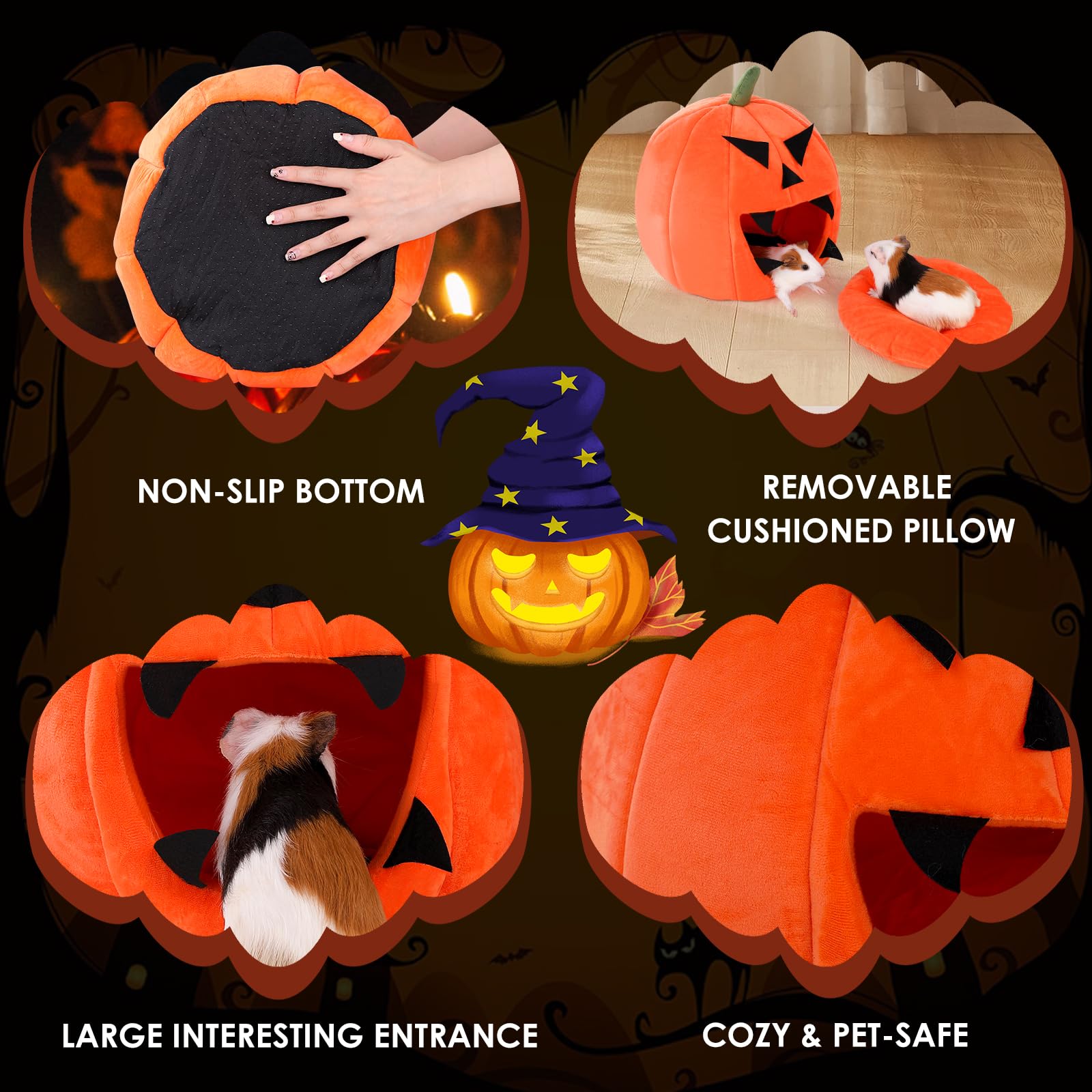 Oneju Guinea Pig Bed, Guinea Pig Hideout, Rabbit Bed, Bunny Hideout, Halloween Style Guinea Pig Bed For Guinea Pig, Bunny, Chinchilla, Ferret, Rabbit And Other Small Pets - Halloween Pumpkin