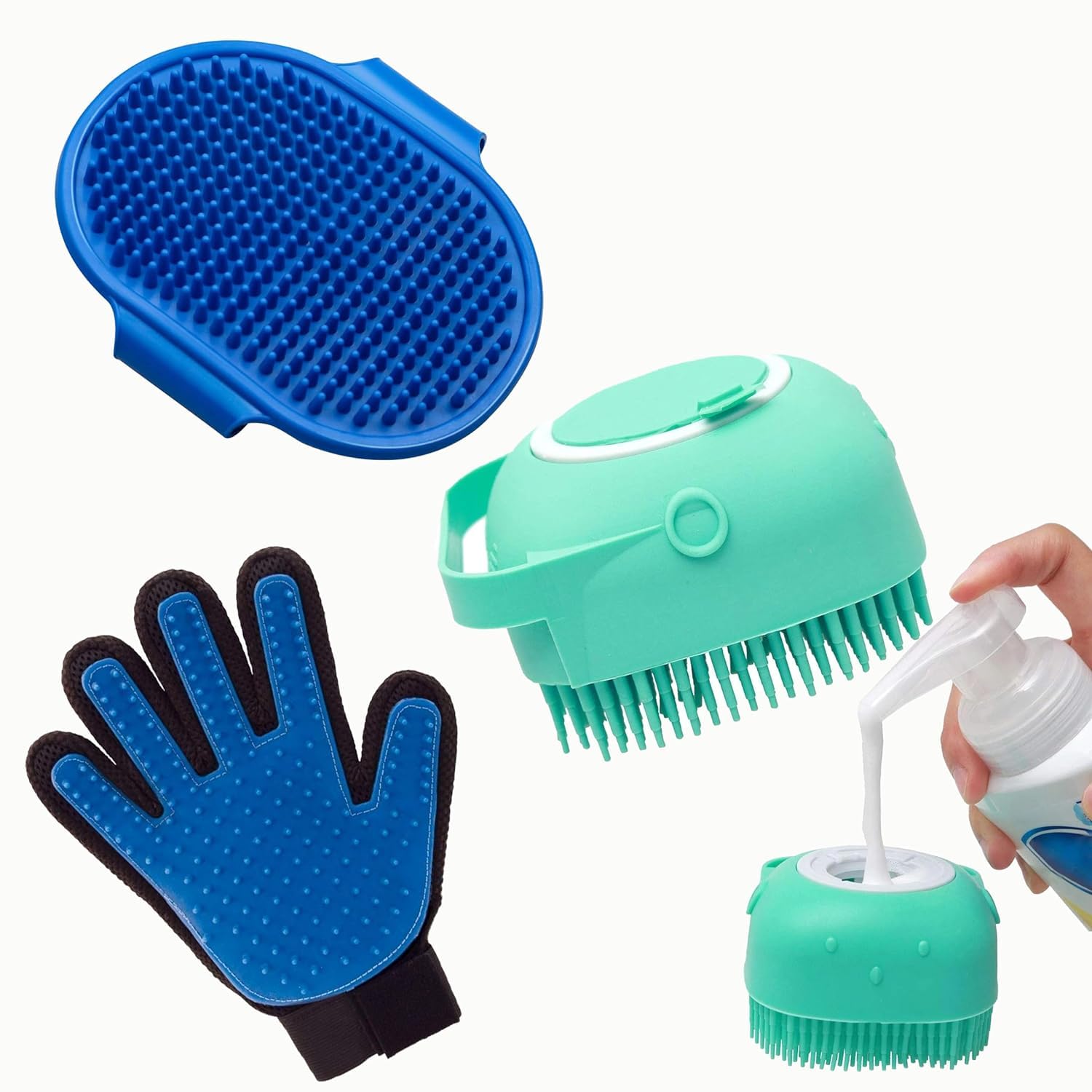 S.Blaze Dog Hair Bath Brush (Combo of 3) Pet Grooming Puppy Accessories | Soft Silicon Brush | Rubber Gloves | Cleaning Hand Bru