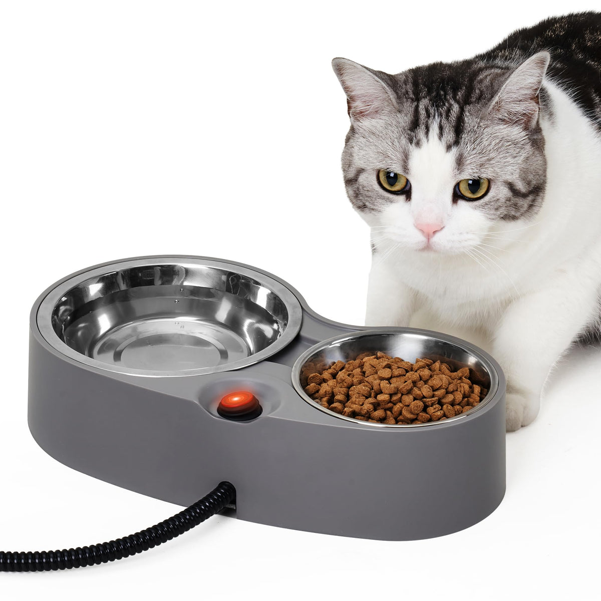 Toozey Heated Water Bowl For Outdoor Cats Stainless Steel Heated Cat Bowls,Double Heated Pet Bowl For Feral Cat Feeding Station 