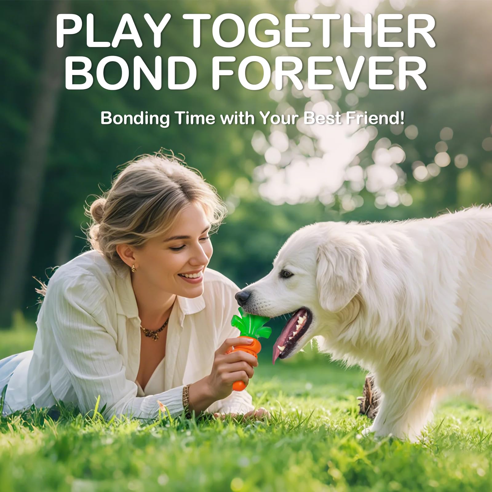 Frienhund Bacon Flavored Dog Toys for Aggressive Chewers, Tough Dog Chew Bone, Durable Nylon & Rubber Teeth Cleaning Toy, Carrot