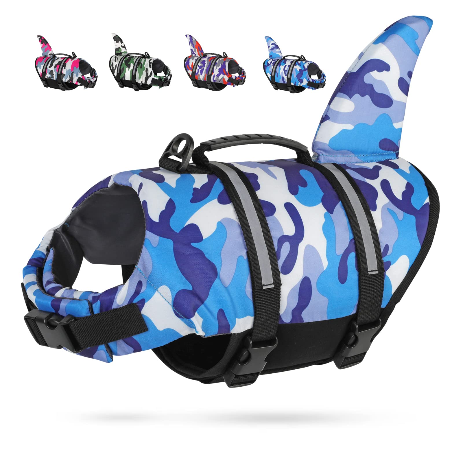 Dog Shark Life Jacket, Dog Life Vest For Swimming Adjustable Pet Life Preserver With Rescue Handle Large