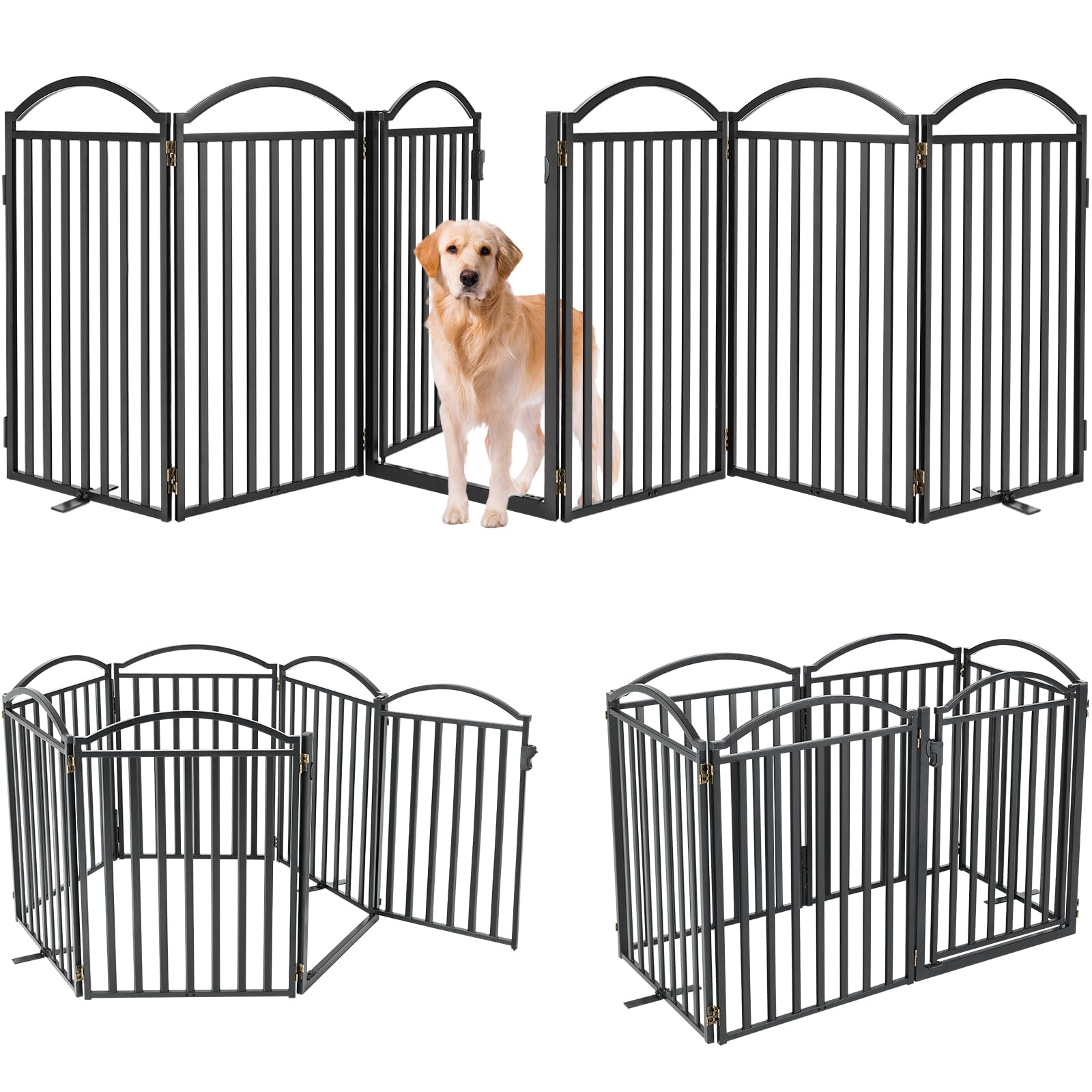 Malier Metal Freestanding Dog Gates with Door, 32'' Height Outdoor Indoor Dog Fences, Extra Wide Foldable Puppy Gate Free Standi