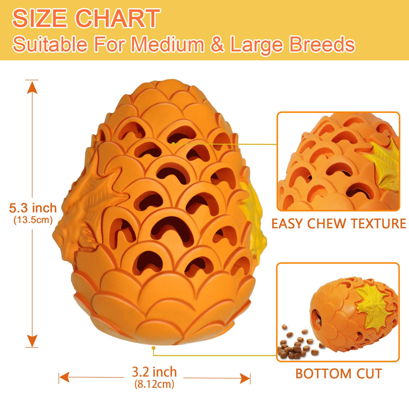 M.C.works Dragon Egg Dog Chew Toy, Indestructible Natural Rubber, Large Size, Orange for Aggressive Chewers, 5.5'' OR