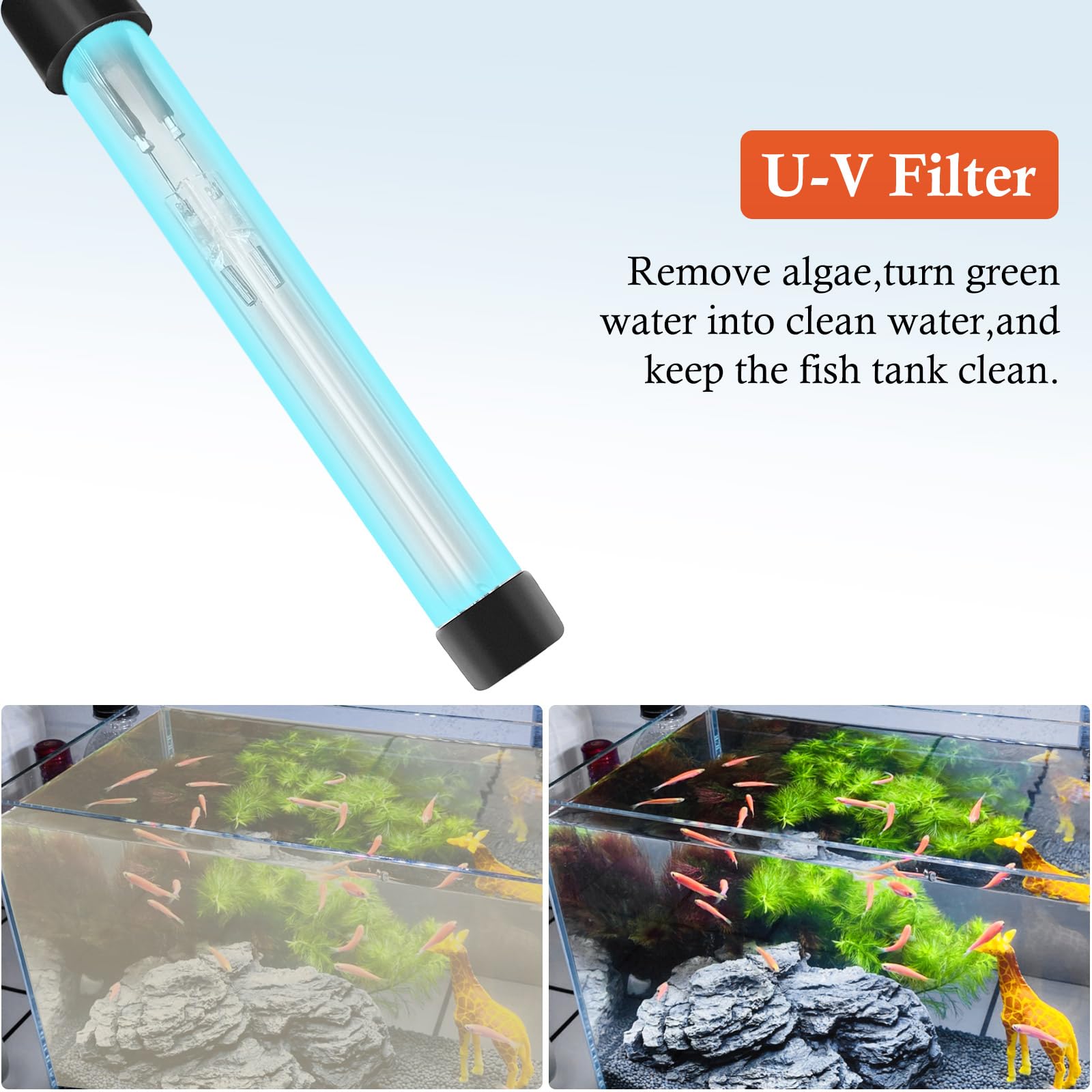 Fedour 165Gph Aquarium Filter U-V With Timer, 8W Adjustable Fish Tank Filter Pump, U-V Submersible Internal Filter For 10-50 Gallon Tank, With Biochemical Cotton, Activated Carbon Cotton