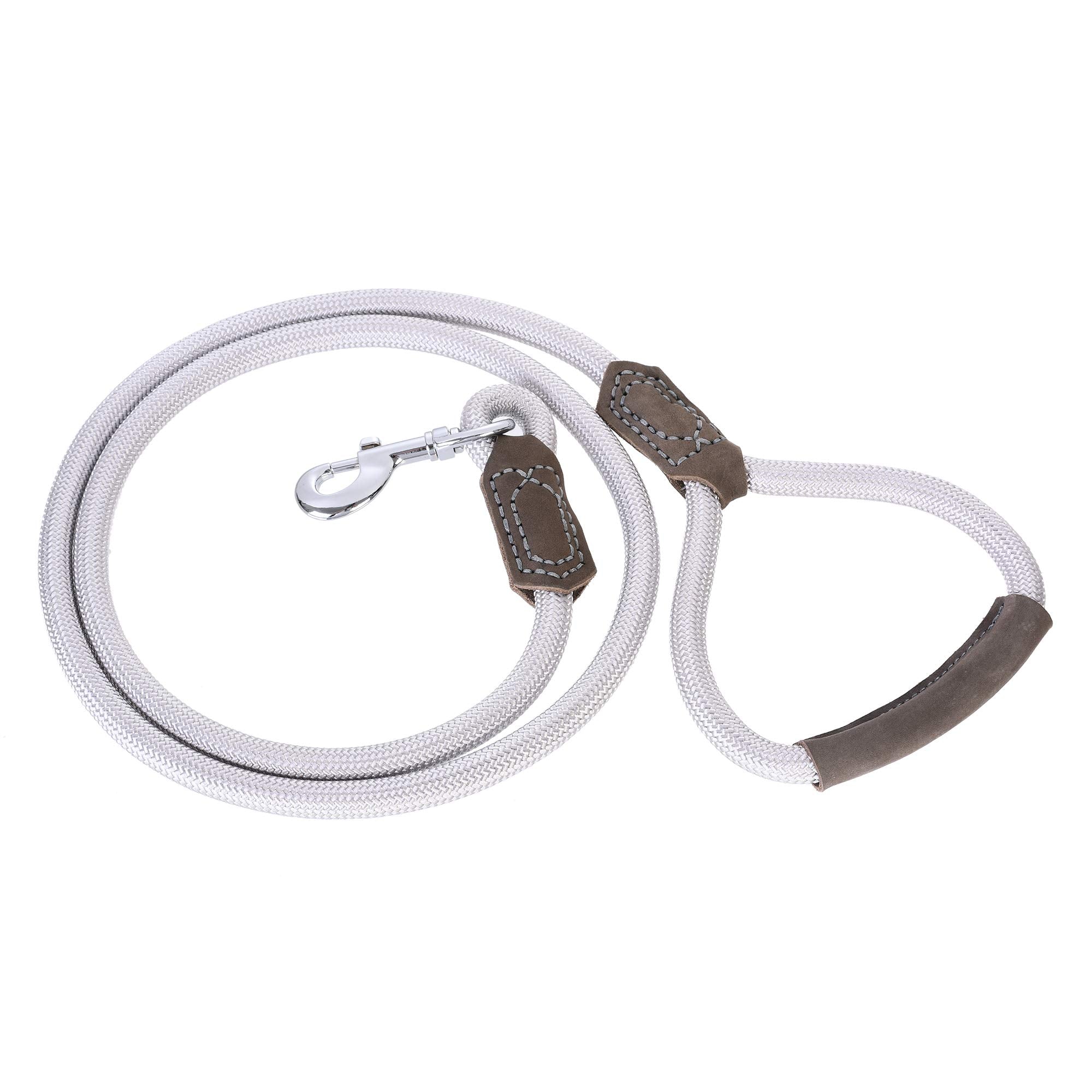 Mile High Life | Premium Leather Dog Leash | Strong Rope Leash | Leather Handle | Zinc Alloy Strong Clasp | Small Medium Large Dogs | 4/5/6 Feet(Sliver, 48 Inch (Pack Of 1))