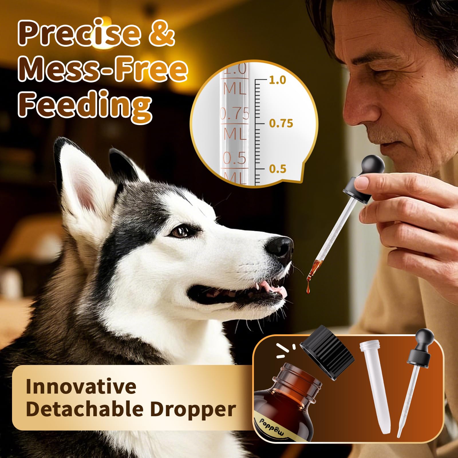 POPPAW Dog Calming & Melatonin Drops, Day & Night Calm Support Set, Soothe Separation & Stress, Enhance Calmness & Sleep with Va