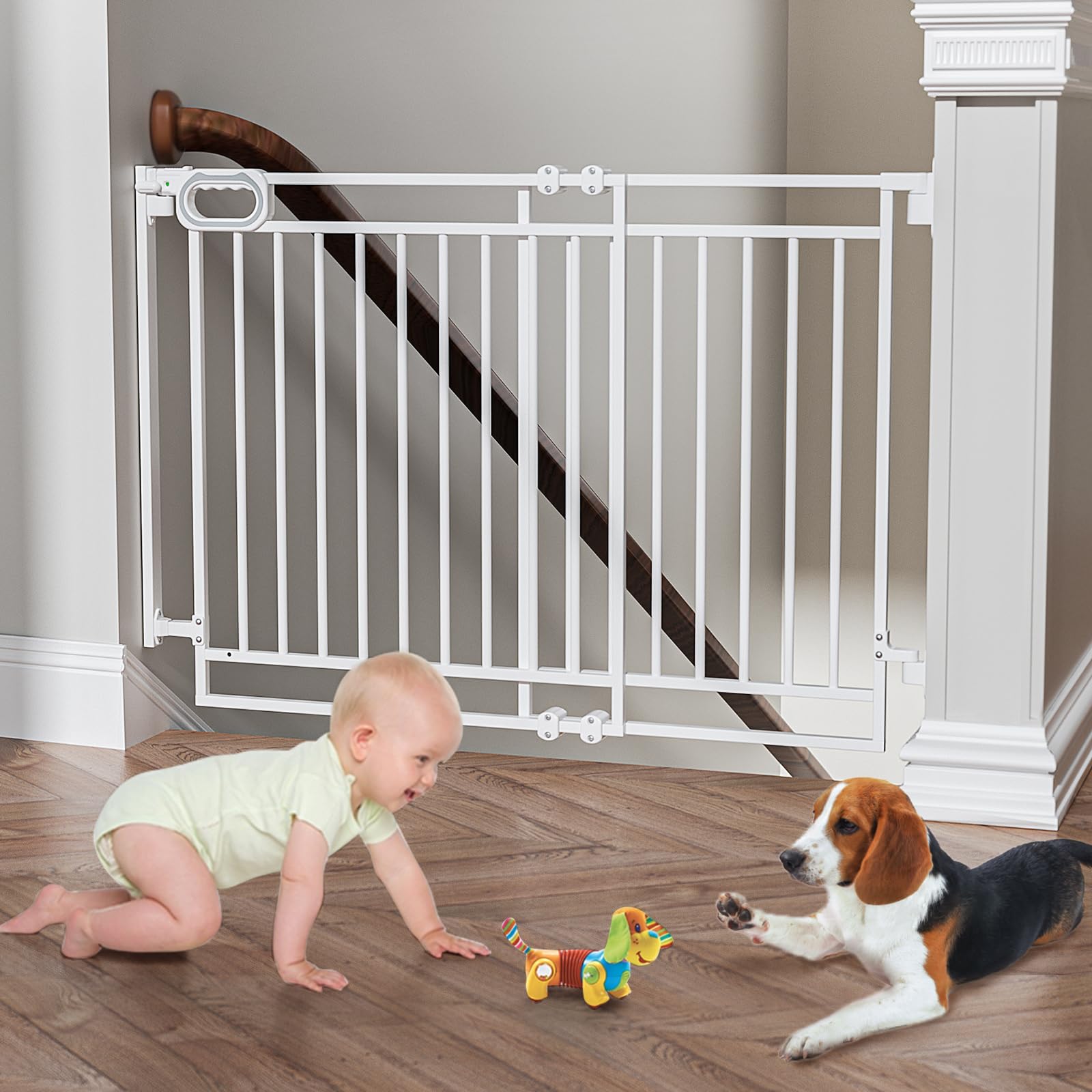 Grownsy Baby Gate for Stairs- No Bottom Bar, Adjustable Width 32    to 48    for Child and Pet, Dog Gate with Auto-Close & One-H