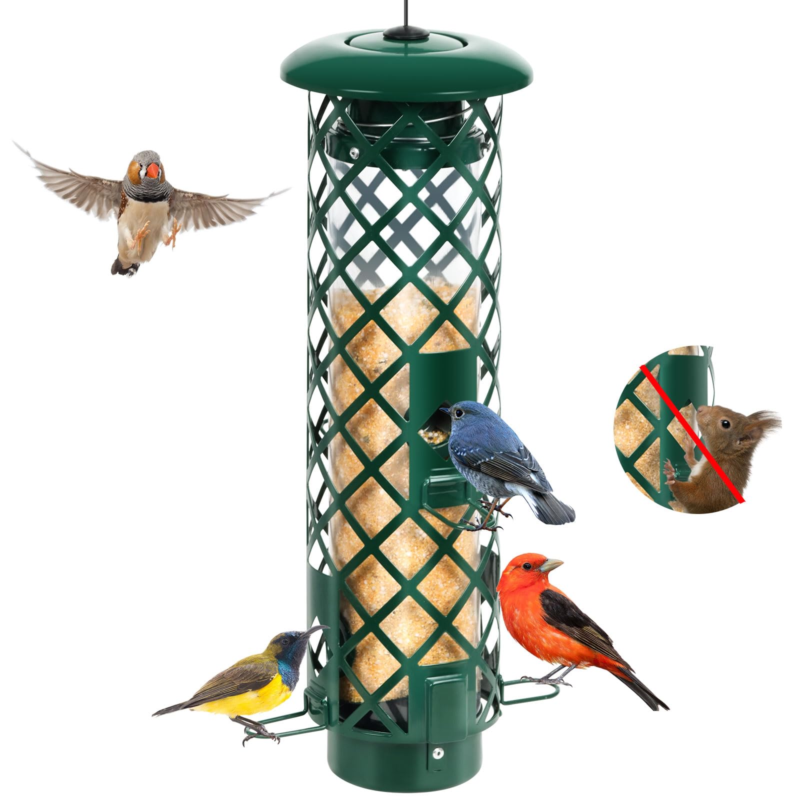 Squirrel Proof Bird Feeders,Outside Metal Bird Feeder for Outdoors Hanging,Squirrel-Proof Weight Activated Wild Bird Feeder,3 LB