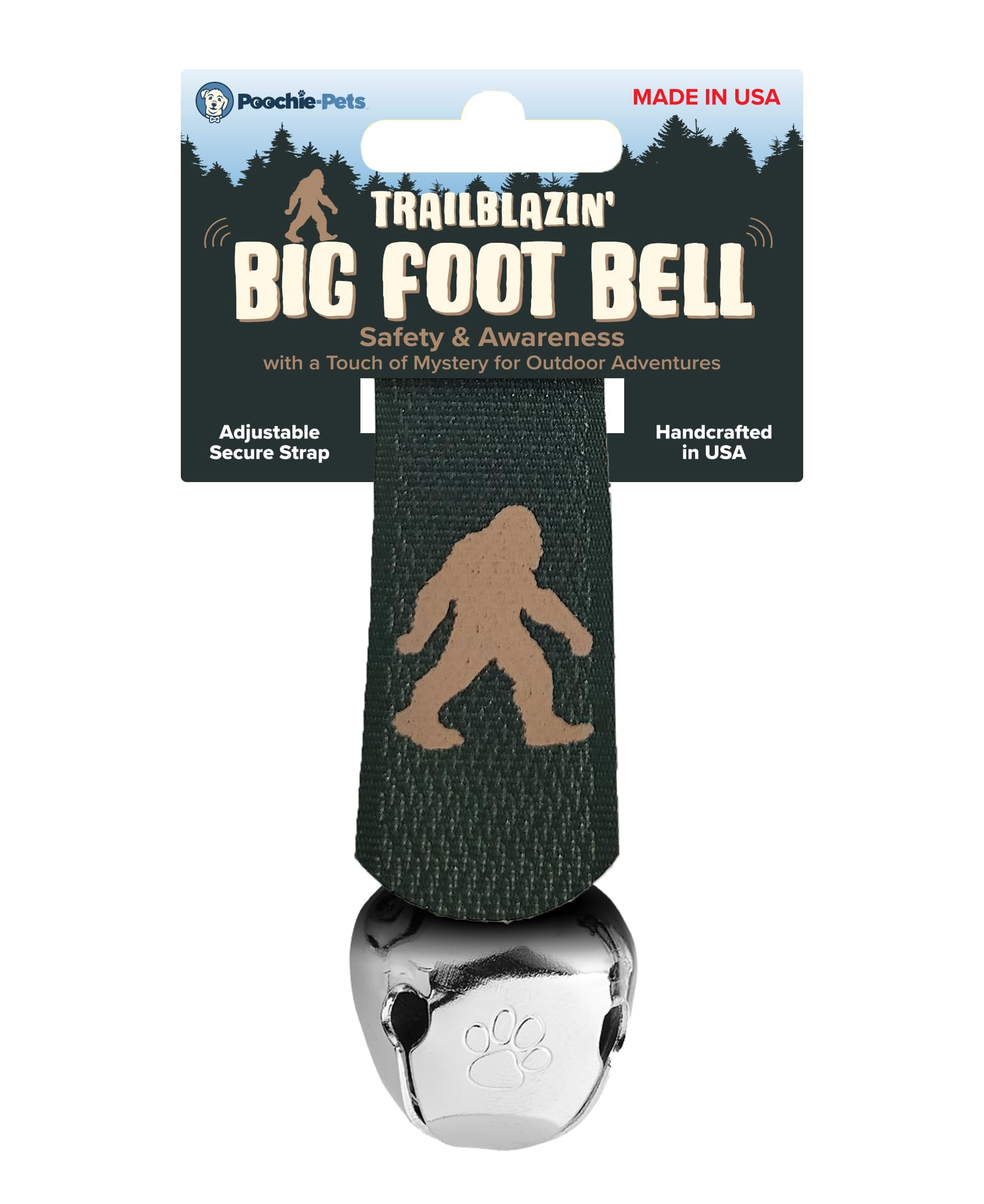 Trailblazin Big Foot Bell for Dogs - Dog Collar Safety Bell with Green Strap & Bigfoot Icon - Pet Safety & Awareness for Outdoor