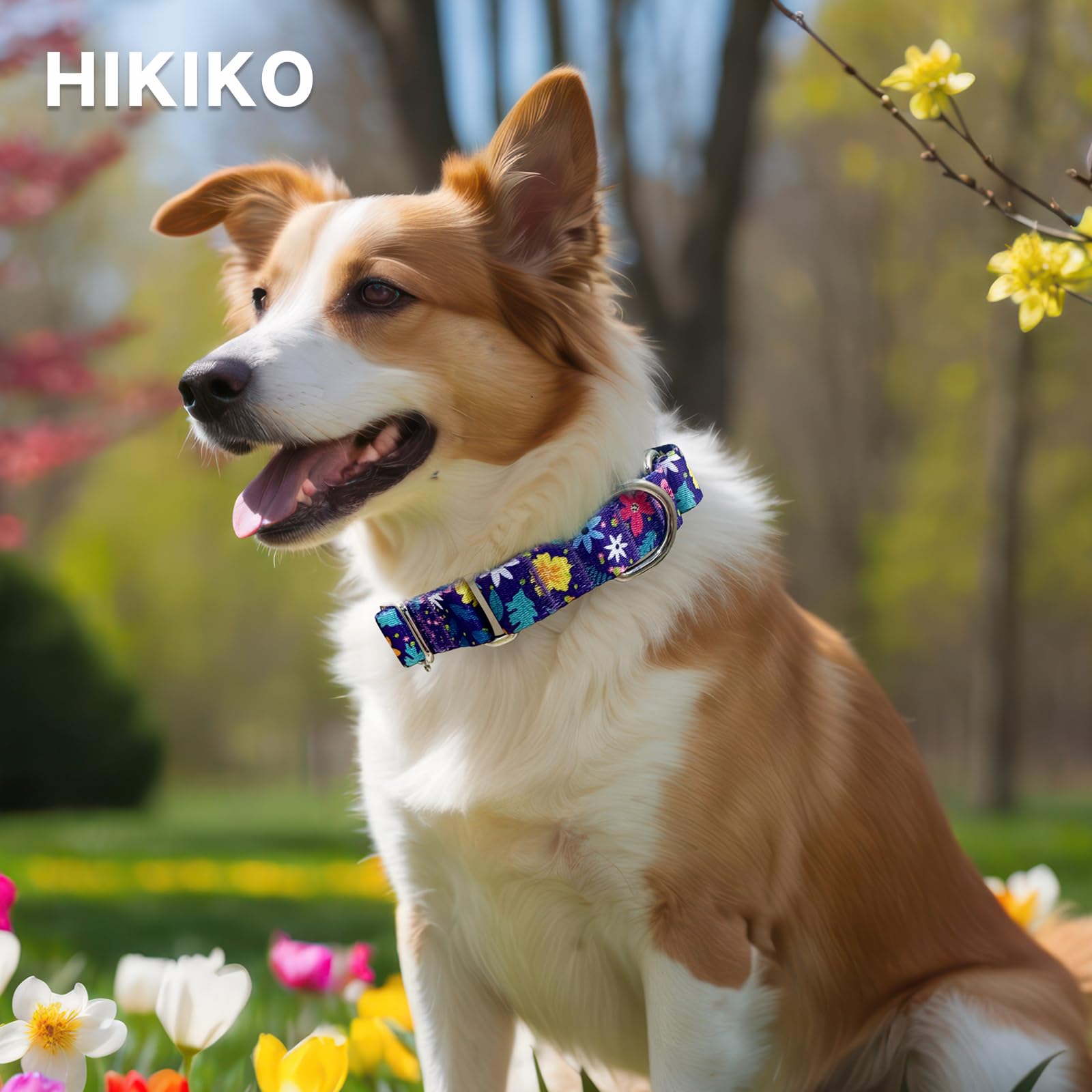 Hikiko Martingale Collar For Dogs With No Buckle Flower Dog Collars Pretty Cute Purple Dog Collar For Medium Dogs,Colourful Blos