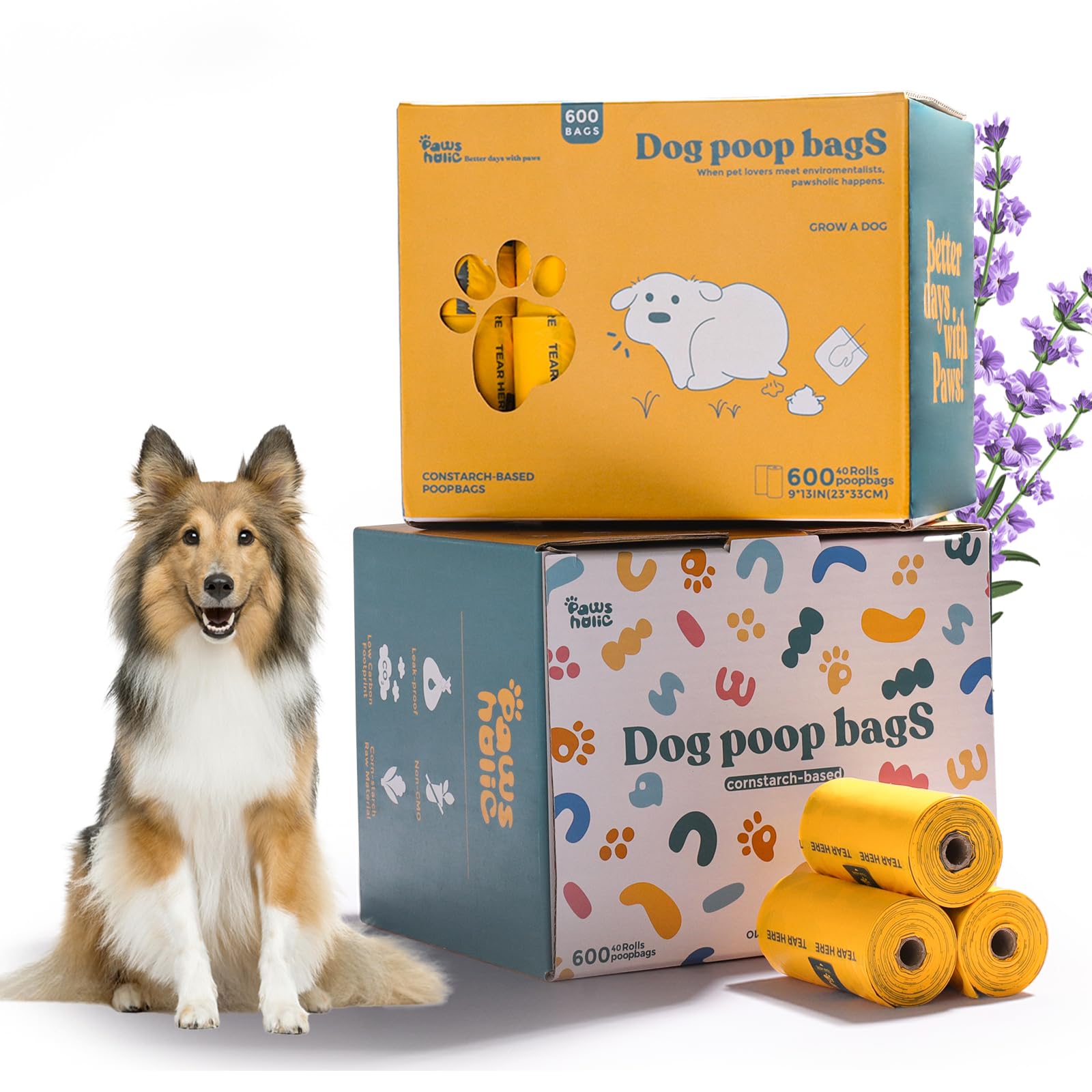 Dog Poop Bags Rolls Biodegradable Thickened Leak Proof Waste Bags -600 Count 40 Rolls - Cornstarch Based Doggie Poop Bag For Sma