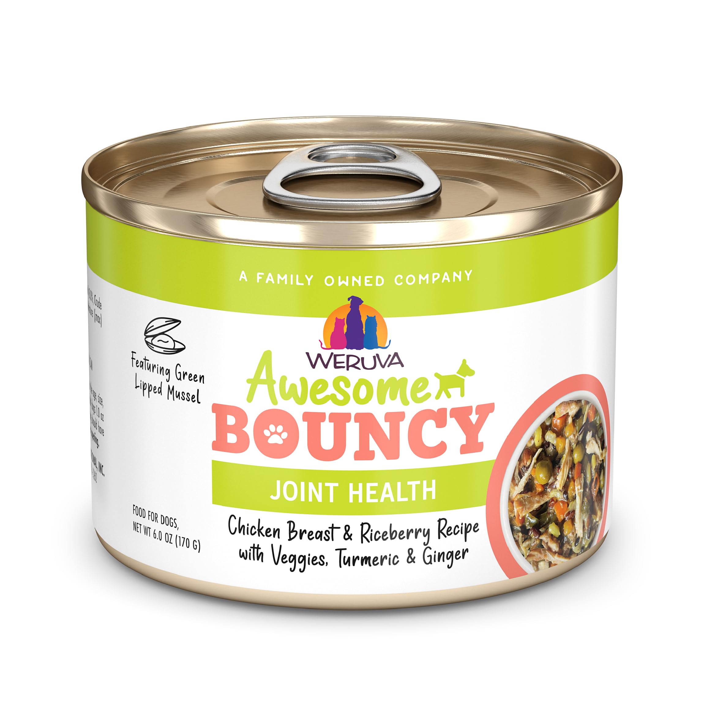 Weruva Awesome Bouncy Wet Dog Food, Chicken & Brown Rice with Veggies, 6oz Can (Pack of 8)