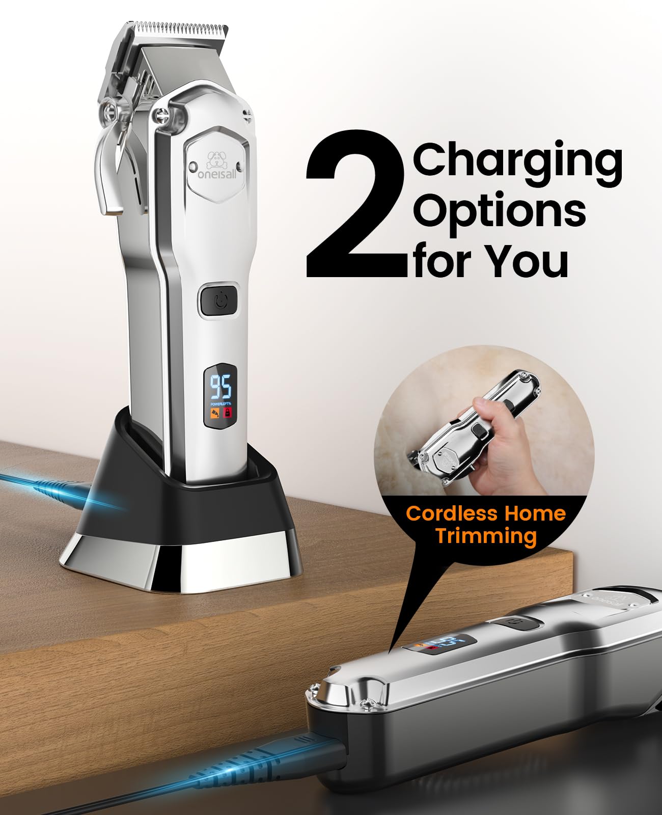 oneisall Pet Clippers for Grooming Professional,Cordless/Rechargeable Dog Grooming Kit with Detachable Metal Combs, Low Noise He