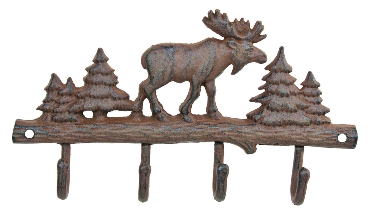 Cast Iron Moose Wall Key Rack Holder 4 Hooks Coat Hook Home Decor