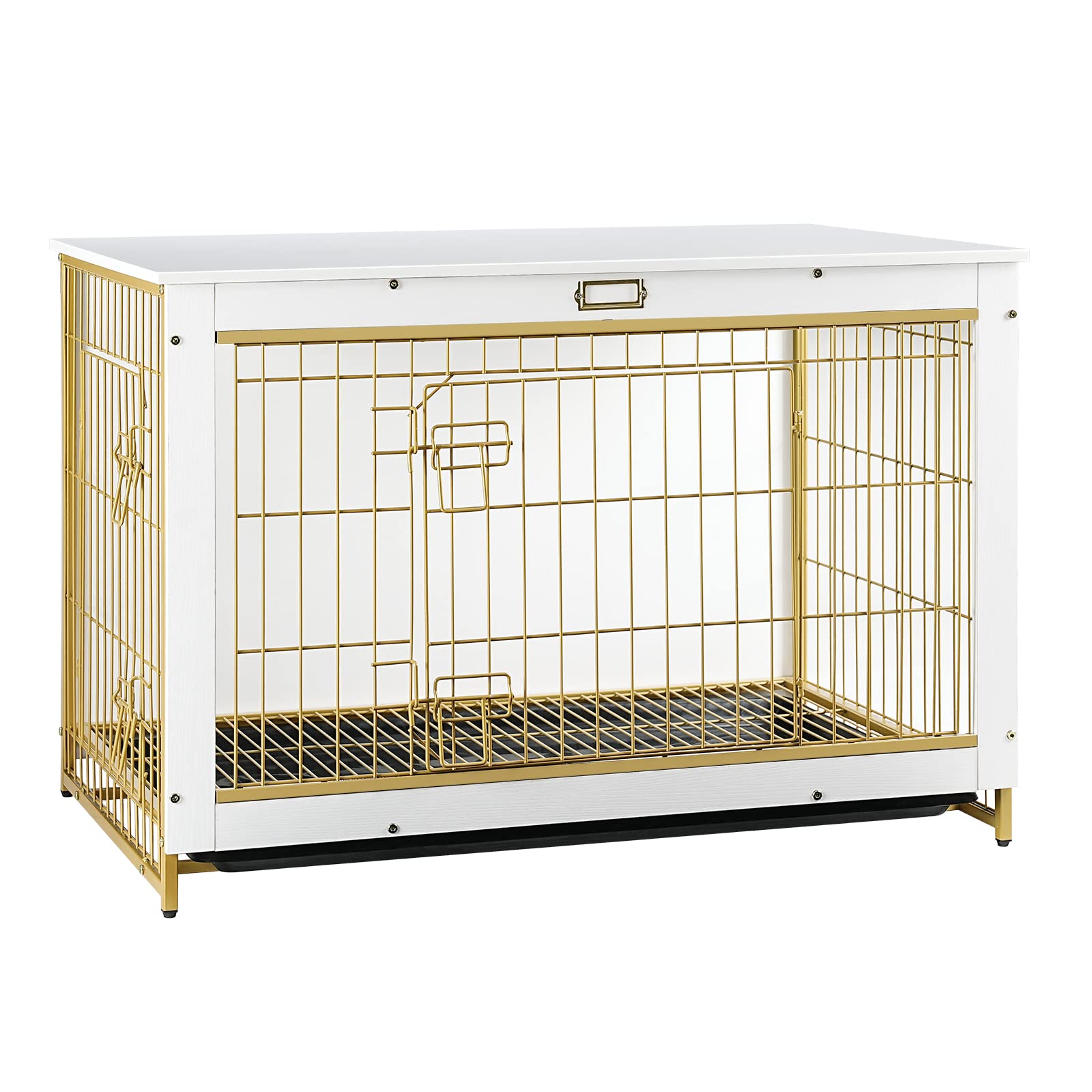 HOOBRO Dog Crate Furniture, 38.6 Large Dog Kennel Indoor, Wooden Cage with Pull-Out Tray, Double Doors Pet House Side End Table 
