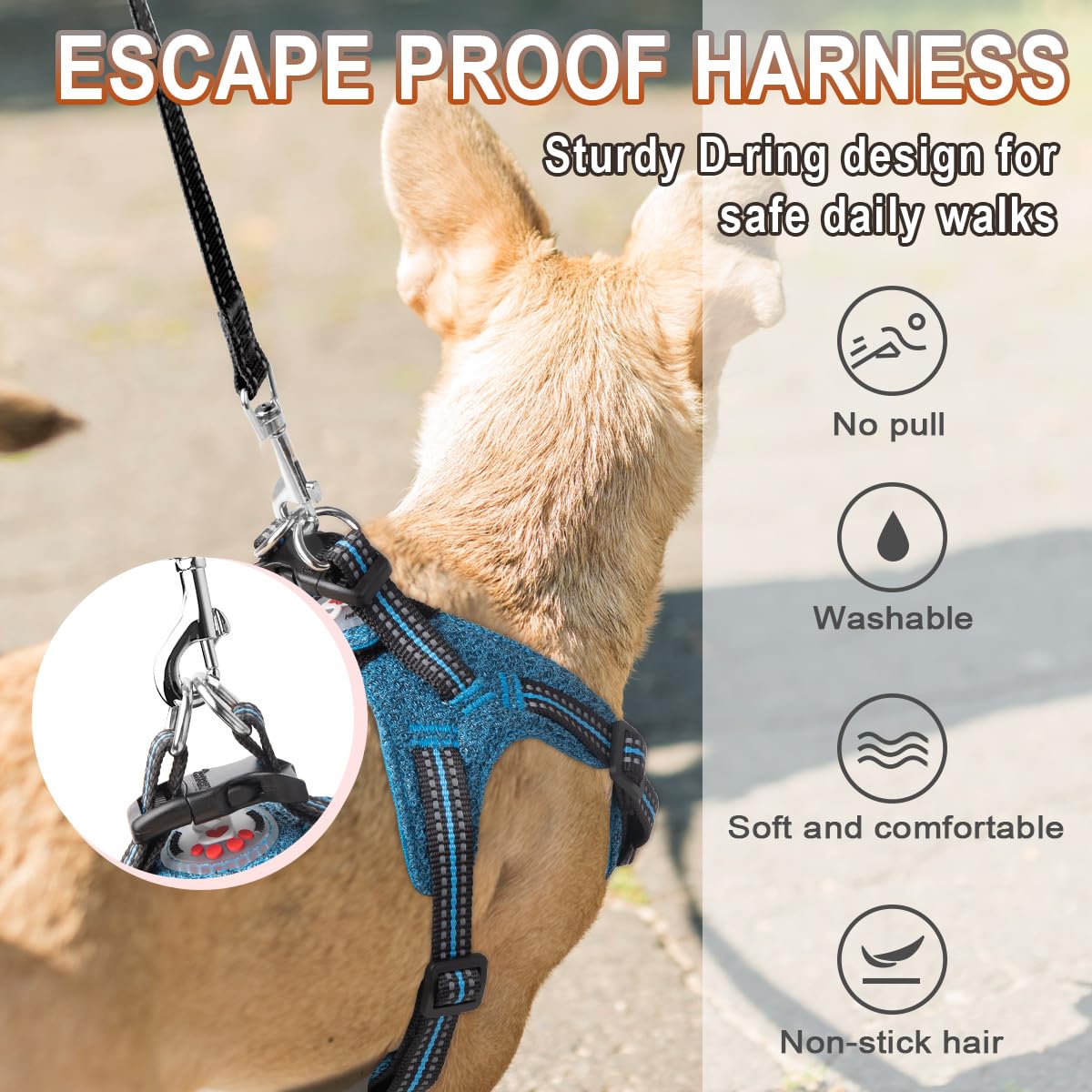 Barkbay Dog Harness, Reflective Adjustable Step-In Vest Harness, Blue/Black, Xxs