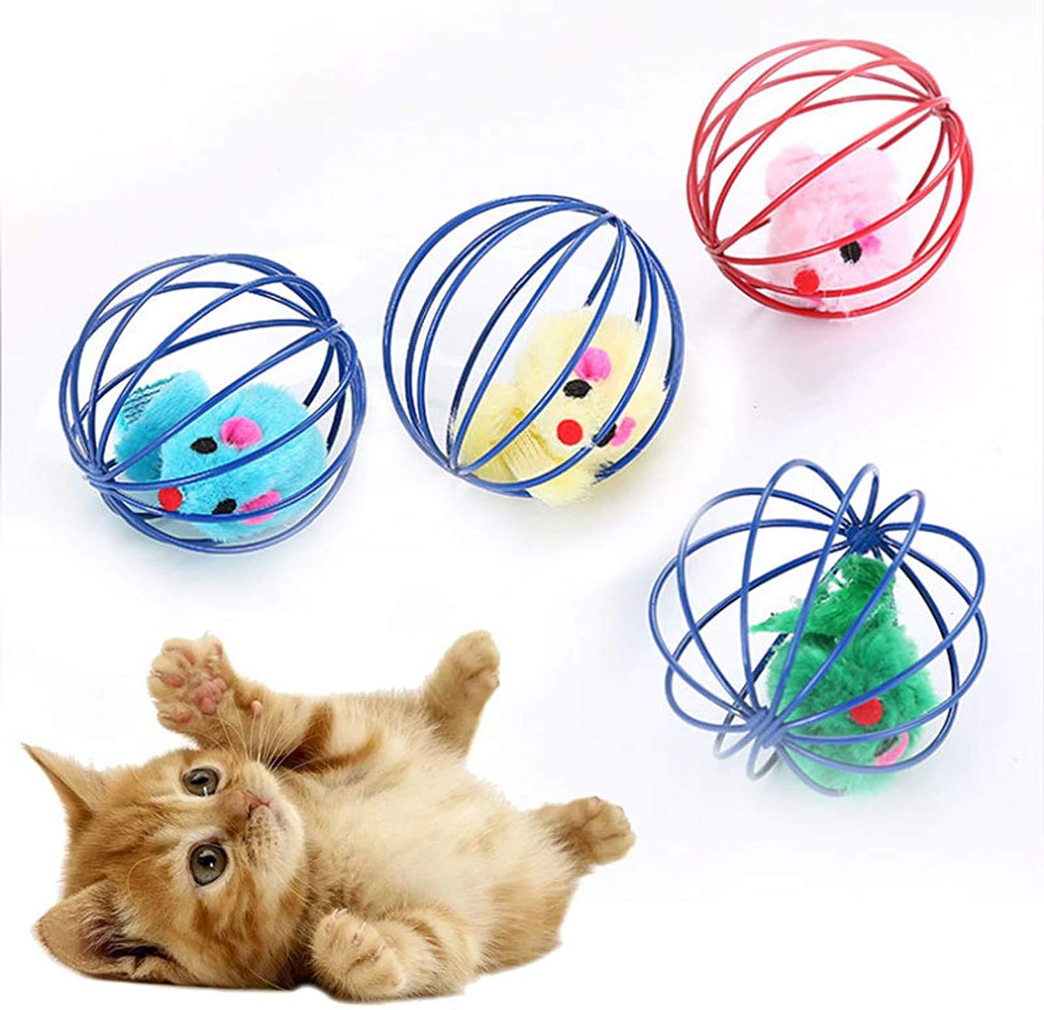 Pets Empire Pet Cat Fun Ball Toys Creative Faux Mouse Rat In Cage Gift Play Playing Catch Toy (Pack Of 2) Color May Vary