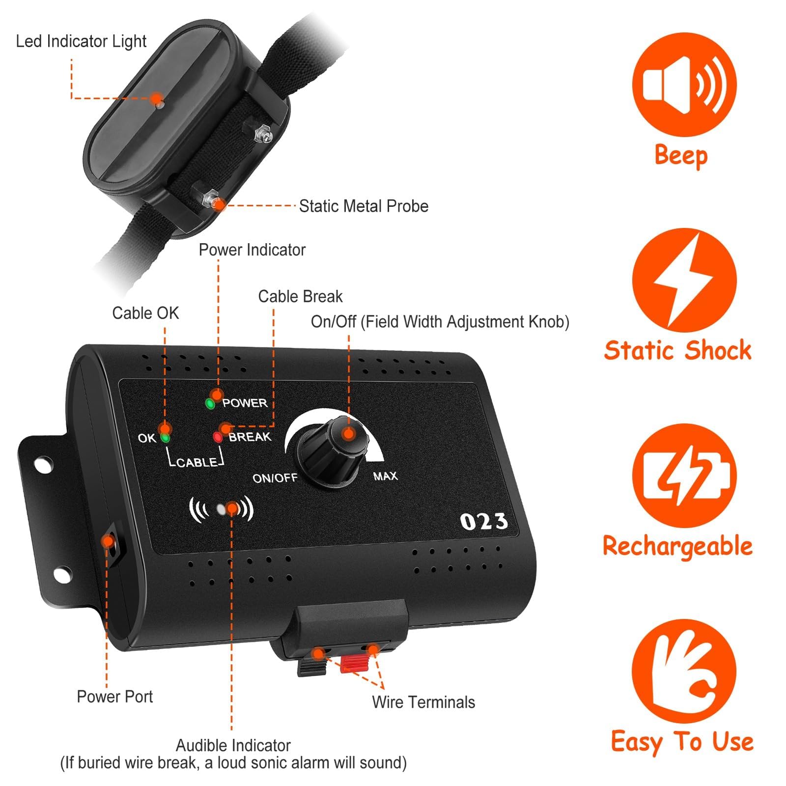 Tehome Electric Fence For Dogs, Underground Dog Fence System With 2 Rechargeable Waterproof Collars & 984Ft Boundary Wire, Tone