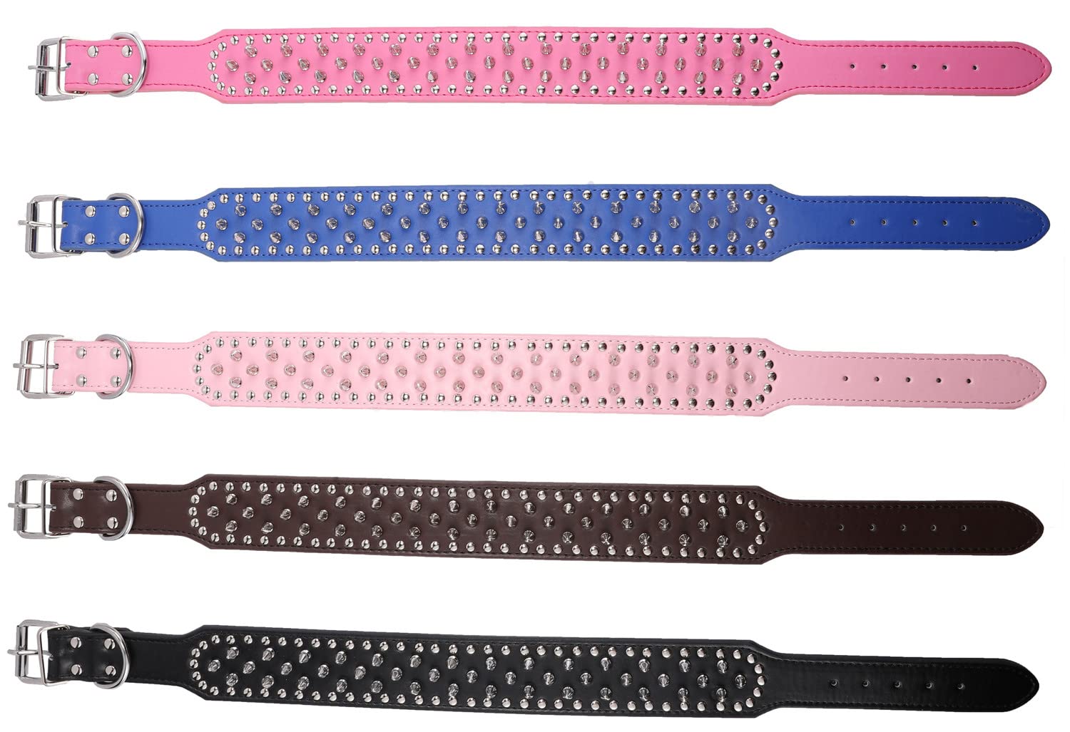 Btdcfy Hoot Pu Leather Adjustable Spiked Studded Dog Collar 2 Wide 37 Spikes (M(Neck 19-22), Pink)