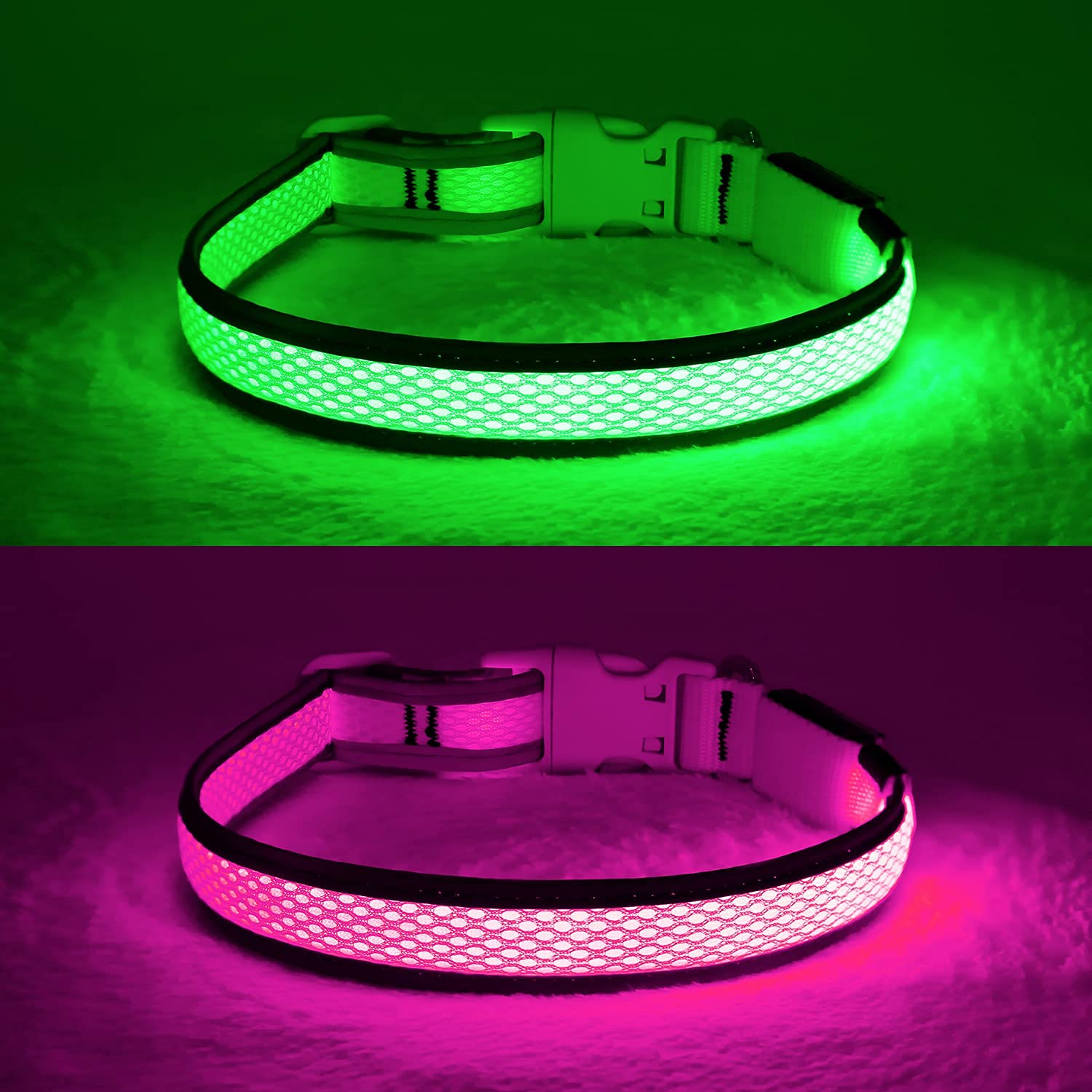 Yfbrite Light Up Dog Collar, Rechargeable Led Dog Collar, Christmas Dog Collar Light, Adjustable Reflective Dog Collar Safety Glowing At Night (Pink, Small)