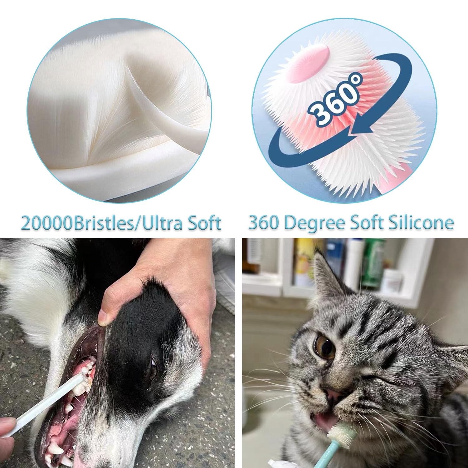 URMYONLY Dog Toothbrush, 360 Degree Finger Toothbrush, Triple Head Toothbrushes,Cleaning Brushes for Dog Cat Oral Dental Health