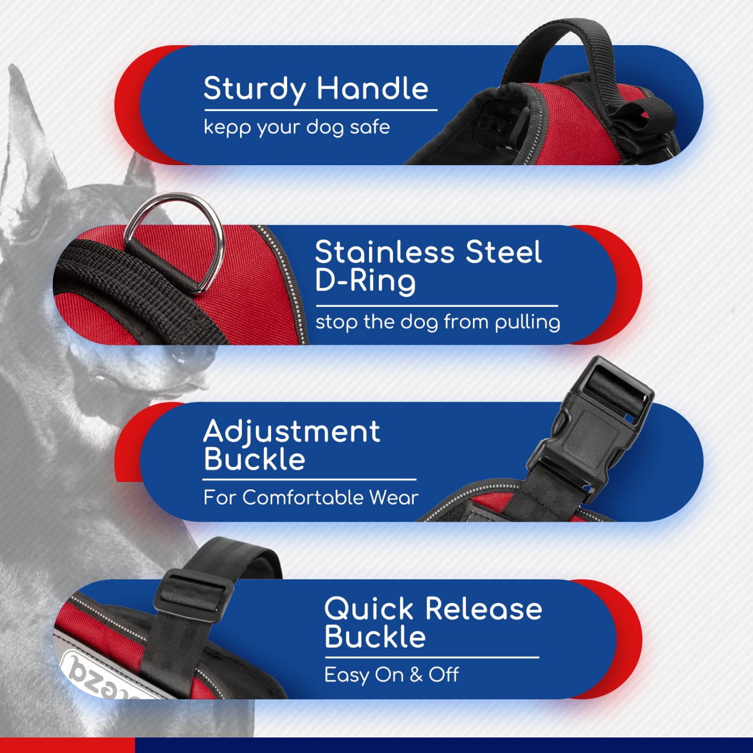 Nobleza Reflective No Pull Dog Harness with Handle and Soft Padding, Adjustable Easy On Grip Harness for Dogs, Small to Large Br