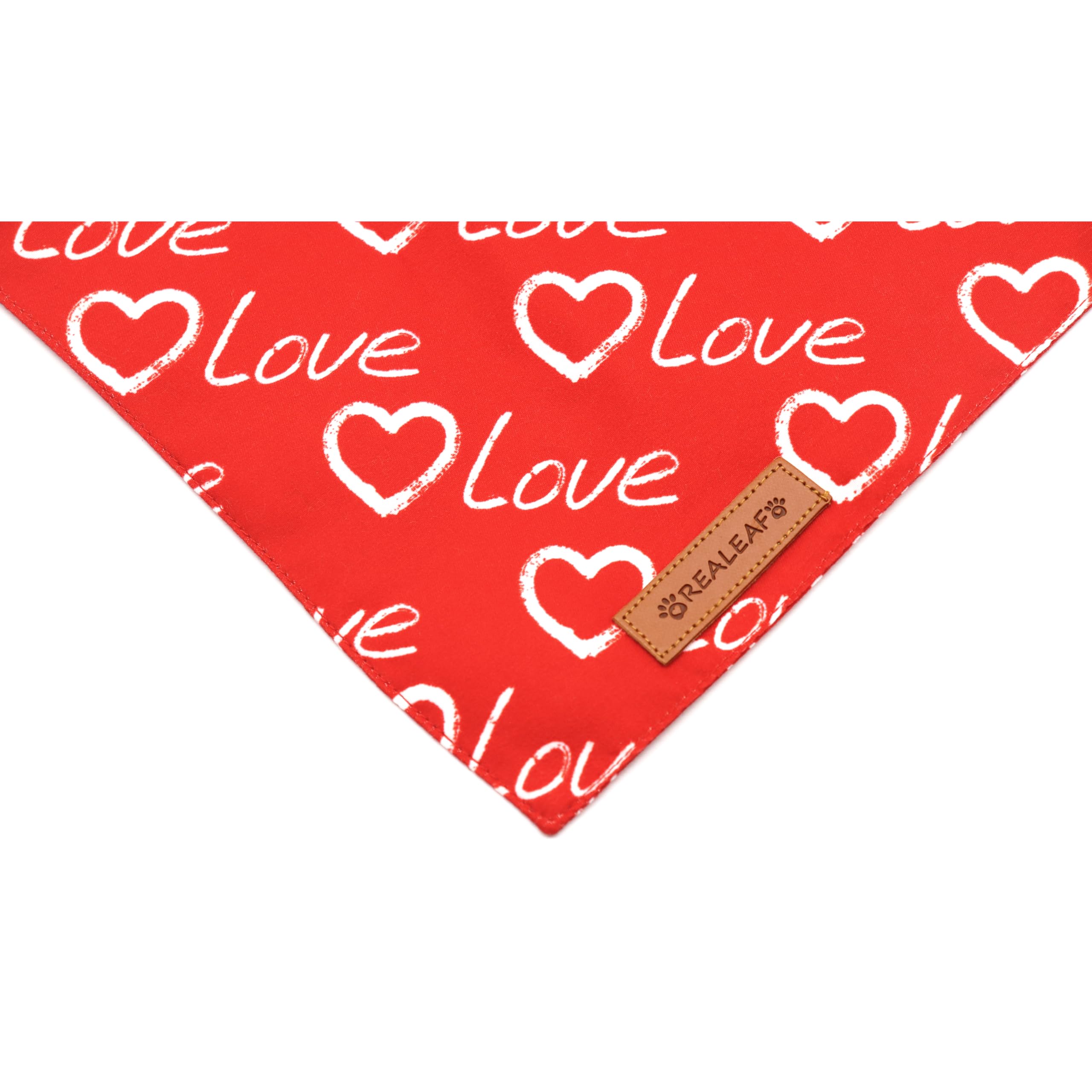 Realeaf Valentines Day Dog Bandanas 2 Pack, Reversible Love Pet Scarf For Boy And Girl, Premium Durable Fabric, Heart Bandana Fo