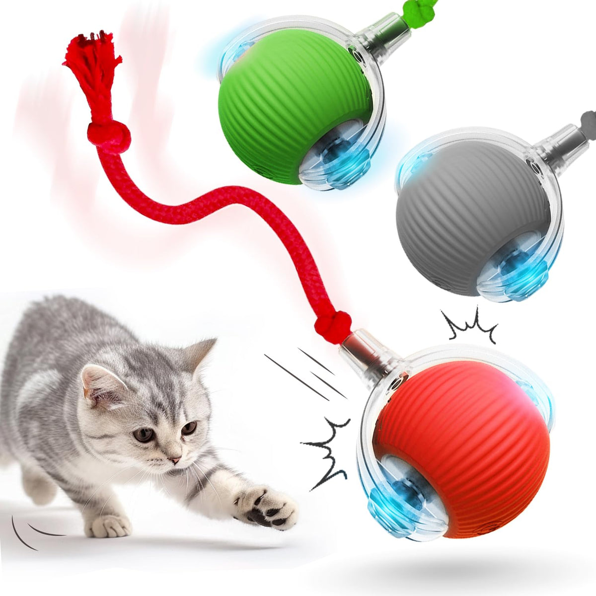 Hoaime Interactive Cat Toys, 2025 Upgraded Smart Self Rolling Dog Toys, Automatic Moving Peppy Pet Ball For Cats & Kittens (3 Pc