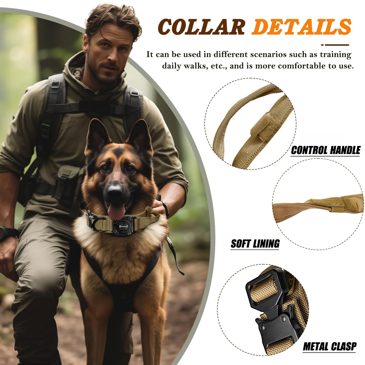 Rhxofyang Dog Collar With Airtag Holder, Airtag Dog Collar Ip68 Waterproof With Control Handle And Metal Buckle, Military Tactic