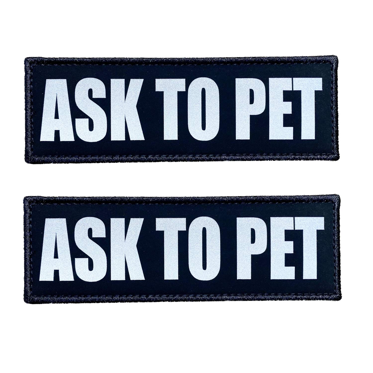 Jujupups Black Reflective Dog Patches 2 Pack Service Dog ,In Training, Do Not Pet, Tags With Hook And Loop Patches For Vests And Harnesses (Ask To Pet, 4X1 Inch)