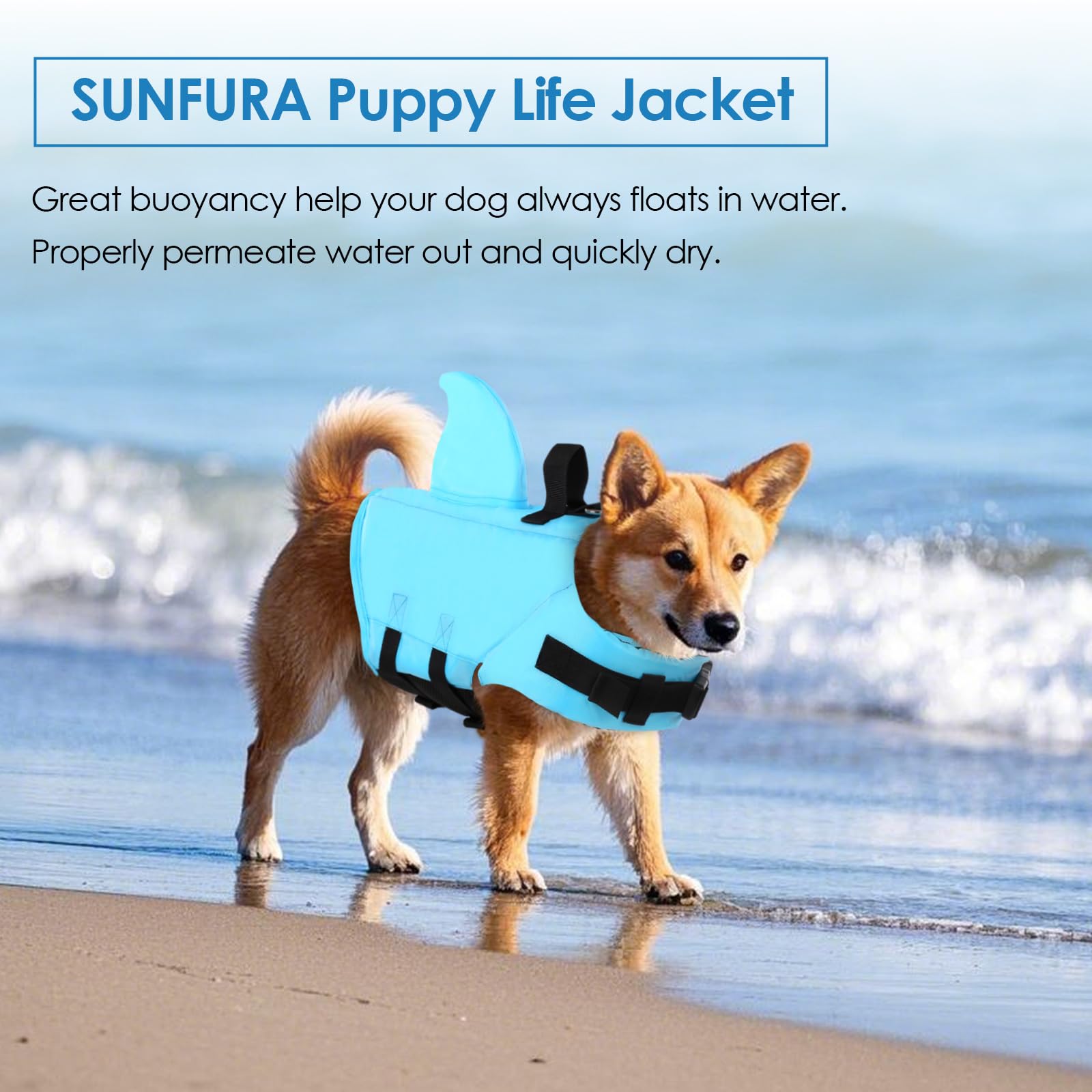Sunfura Dog Swimming Vest, Adjustable Dog Life Jacket For Boating Pool, High Flotation Puppy Safety Swimsuit Pet Life Preserver With Reflective Strips For French Bulldog, Blue L