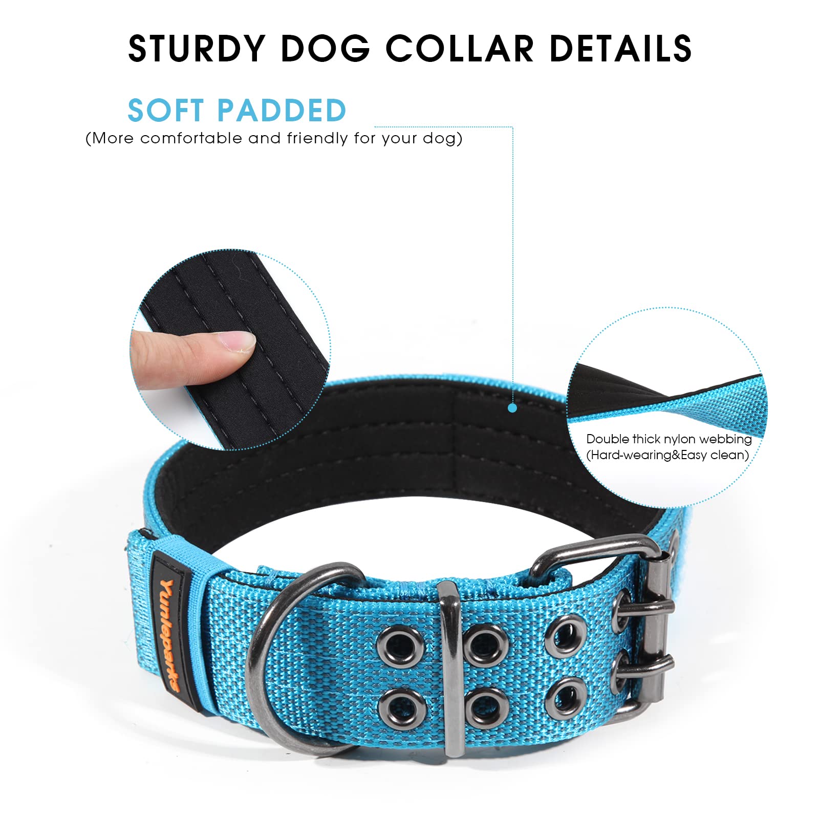 Yunleparks Tactical Collar For Medium Large Dogs, Heavy Duty Metal Buckle, Soft Neoprene Padded, Nylon Wide(X-Large, Blue)