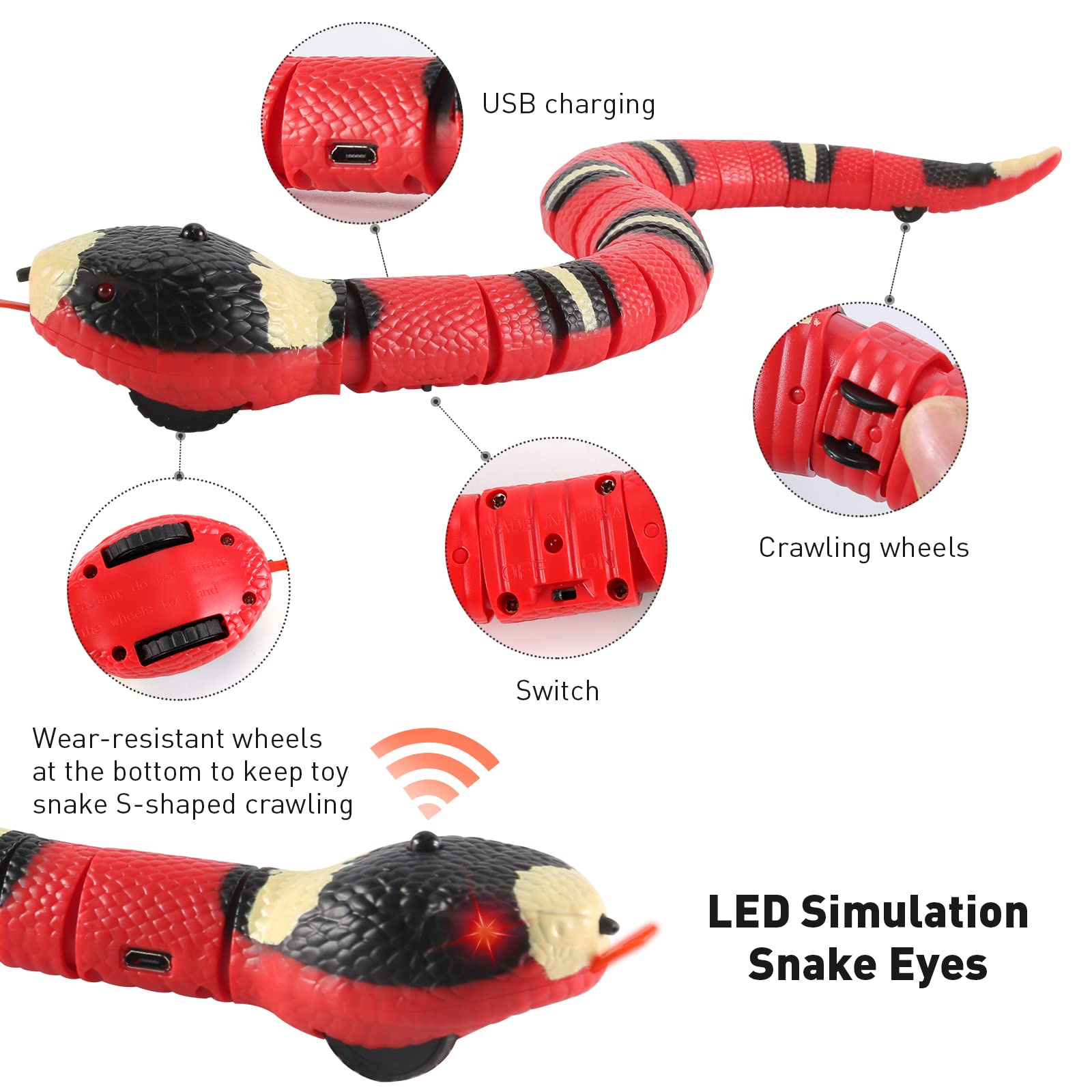 Cat Toys Snake Interactive,Kitten Toys,Realistic Smart Sensing Snake Toy,Usb Rechargeable,Automatically Sense Obstacles And Esca