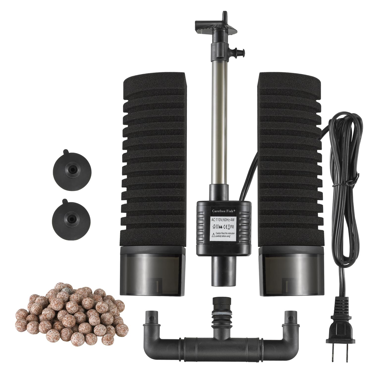 Carefree Fish Aquarium Filter with Water Pump 4 Sponges and 1 Bag of Filtered Ceramic Balls Fish Tank Quiet Filter for Salt Wate