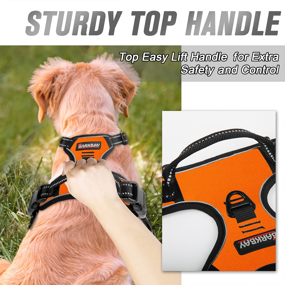 Barkbay No Pull Dog Harness Front Clip Heavy Duty Reflective Easy Control Handle For Large Dog Walking(Orange,L)