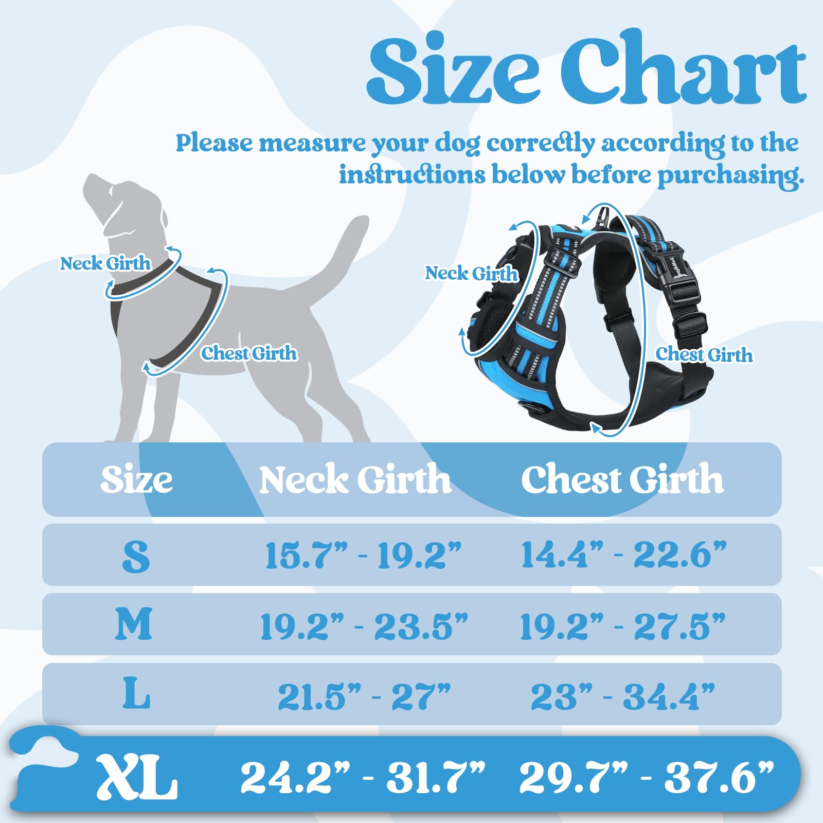 Rabbitgoo Dog Harness For Large, No Pull Pet Harness With 3 Buckles, Adjustable Soft Padded Pooch Vest With Instant Control Handle, Easy Walking Reflective Pet Vest For Extra Large Dogs, Sky Blue, Xl