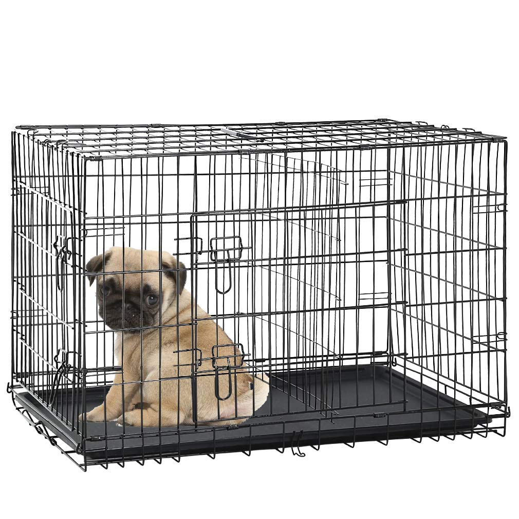 Dog Crate Dog Kennel Cage For Small Dogs, 24'' Portable Foldable Indoor Outdoor Large Double Door Wire Metal Puppy Cat Pet Dog C