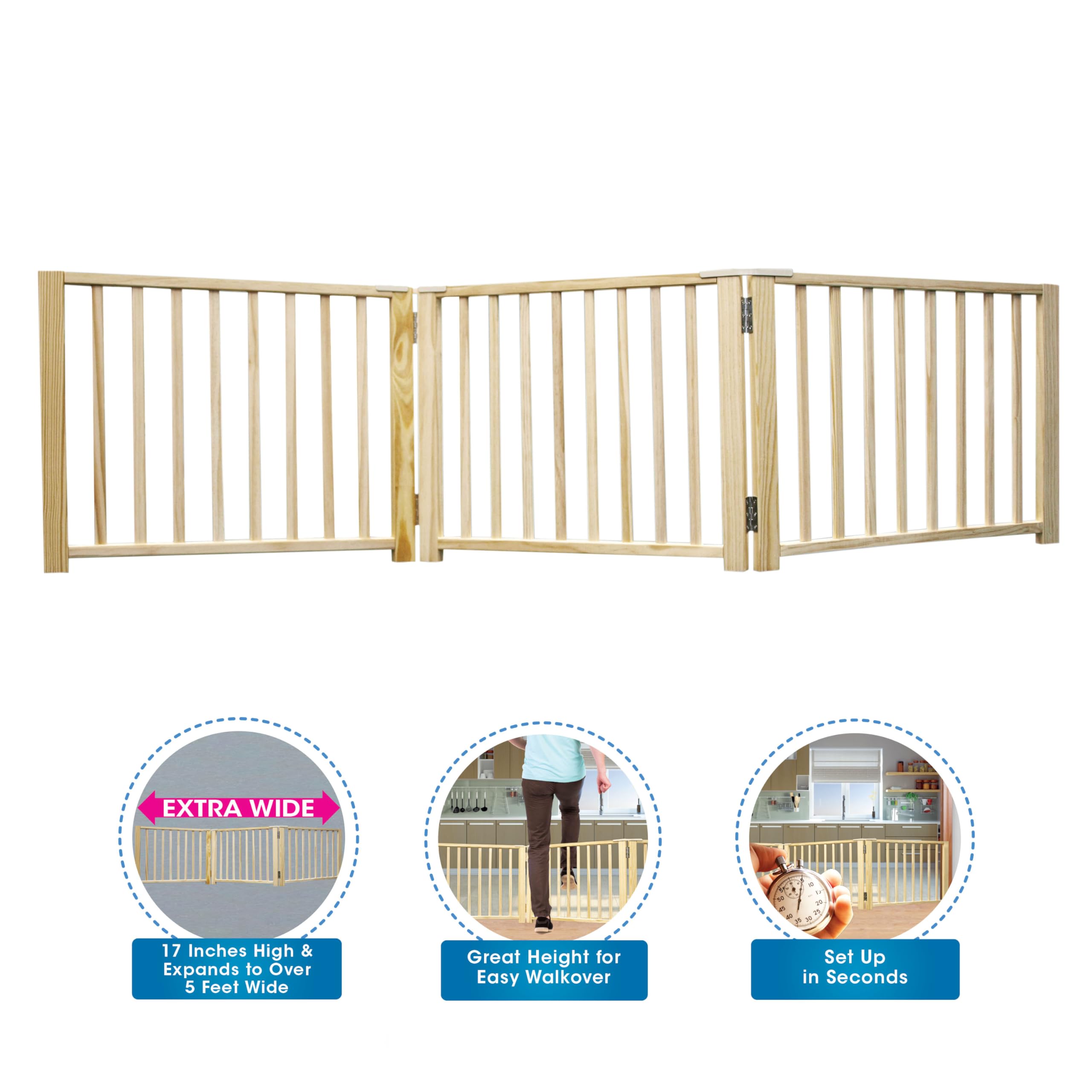 Four Paws Expandable Dog Gate, Wood Gate For Dogs, 3-Panel 24-68' W X 17' H