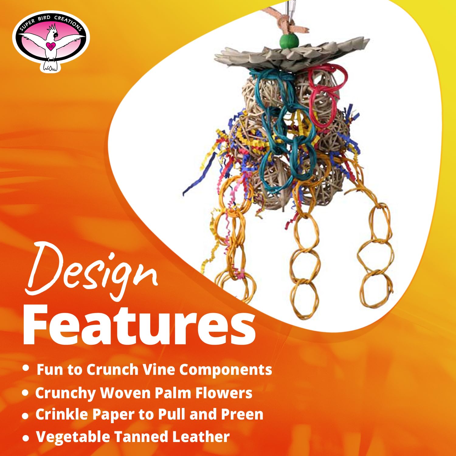 Super Bird Creations Sb535 Mexican Hat Dance Bird Toy - Enriching Bird Toy For Medium Bird Size - Cockatiels Parakeets Parrots Quakers Caiques - Stimulating And Colorful Chew Bird Toy - 10' X 5.5'