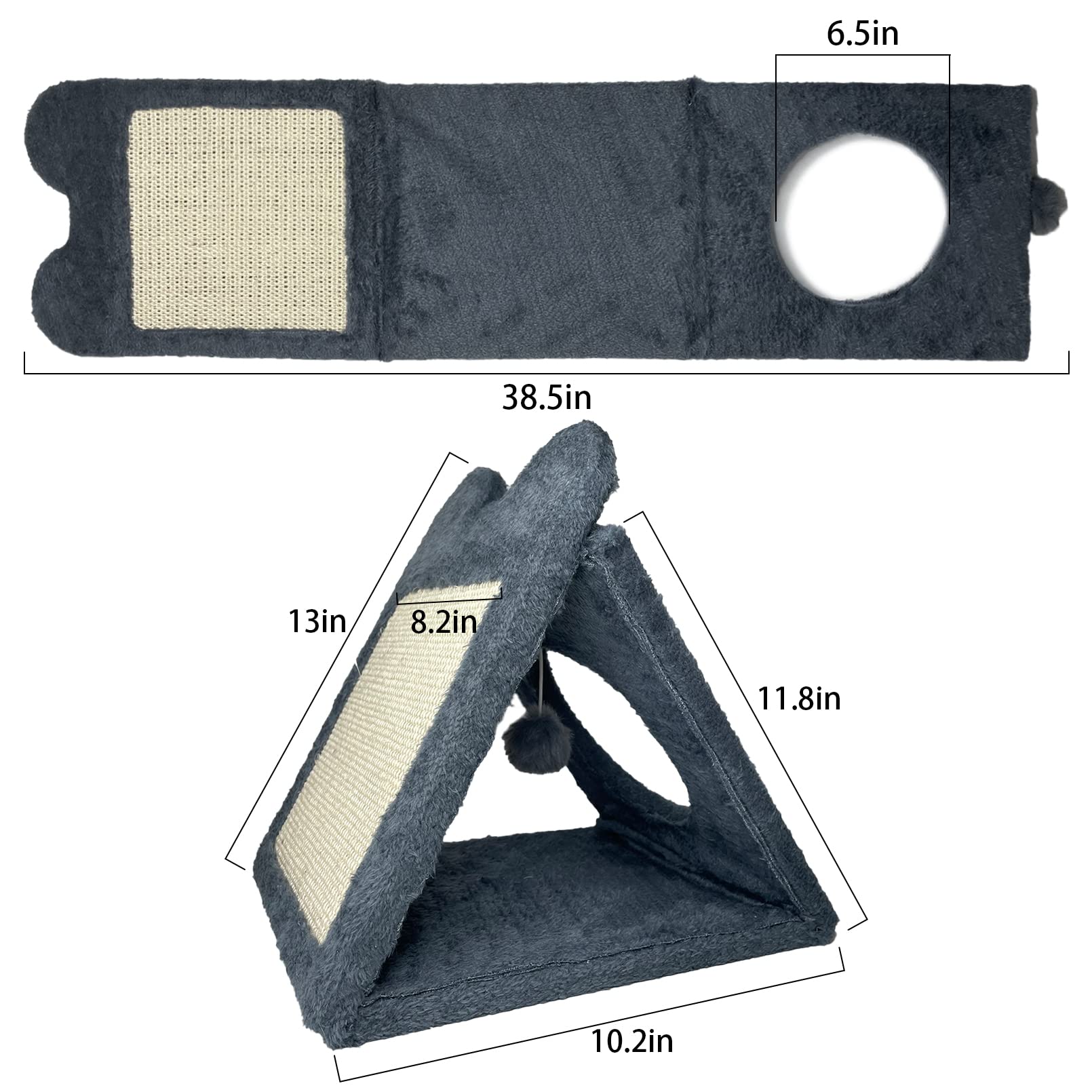 Fhiny Triangle Cat Scratching Post, Natural Sisal Cat Standing Scratch Board With Hanging Plush Ball Toy Pet Cave Nest Indoor Cats Pads Activity Center For Keeping Away From Furniture